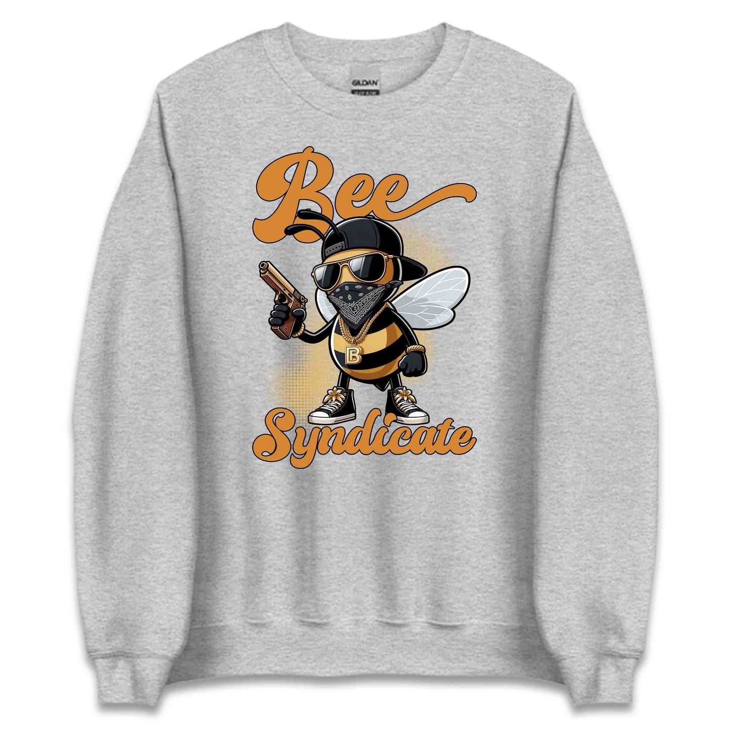Gangster Bee Syndicate Urban Cartoon Bee Holding a Golden Gun | PRODUCT CODE: GNSBETSYNDCR