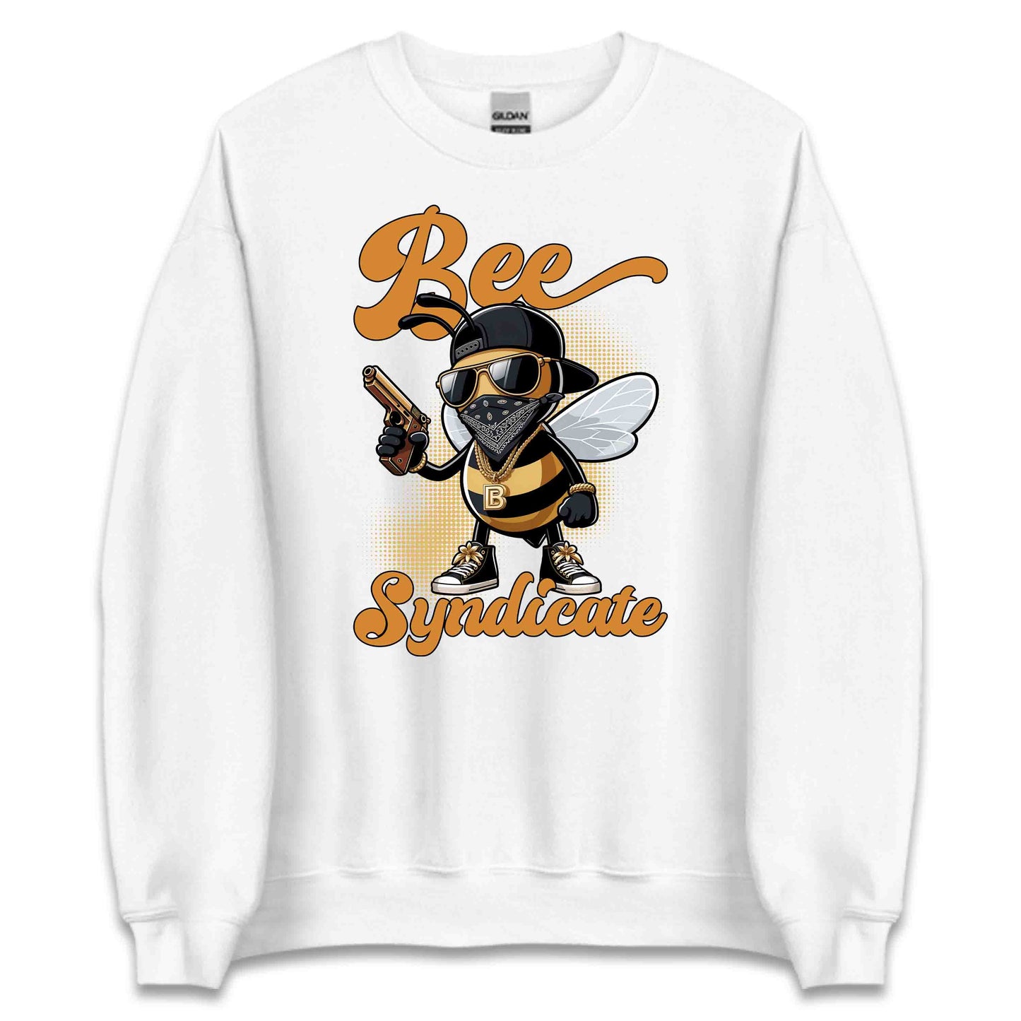Gangster Bee Syndicate Urban Cartoon Bee Holding a Golden Gun | PRODUCT CODE: GNSBETSYNDCR