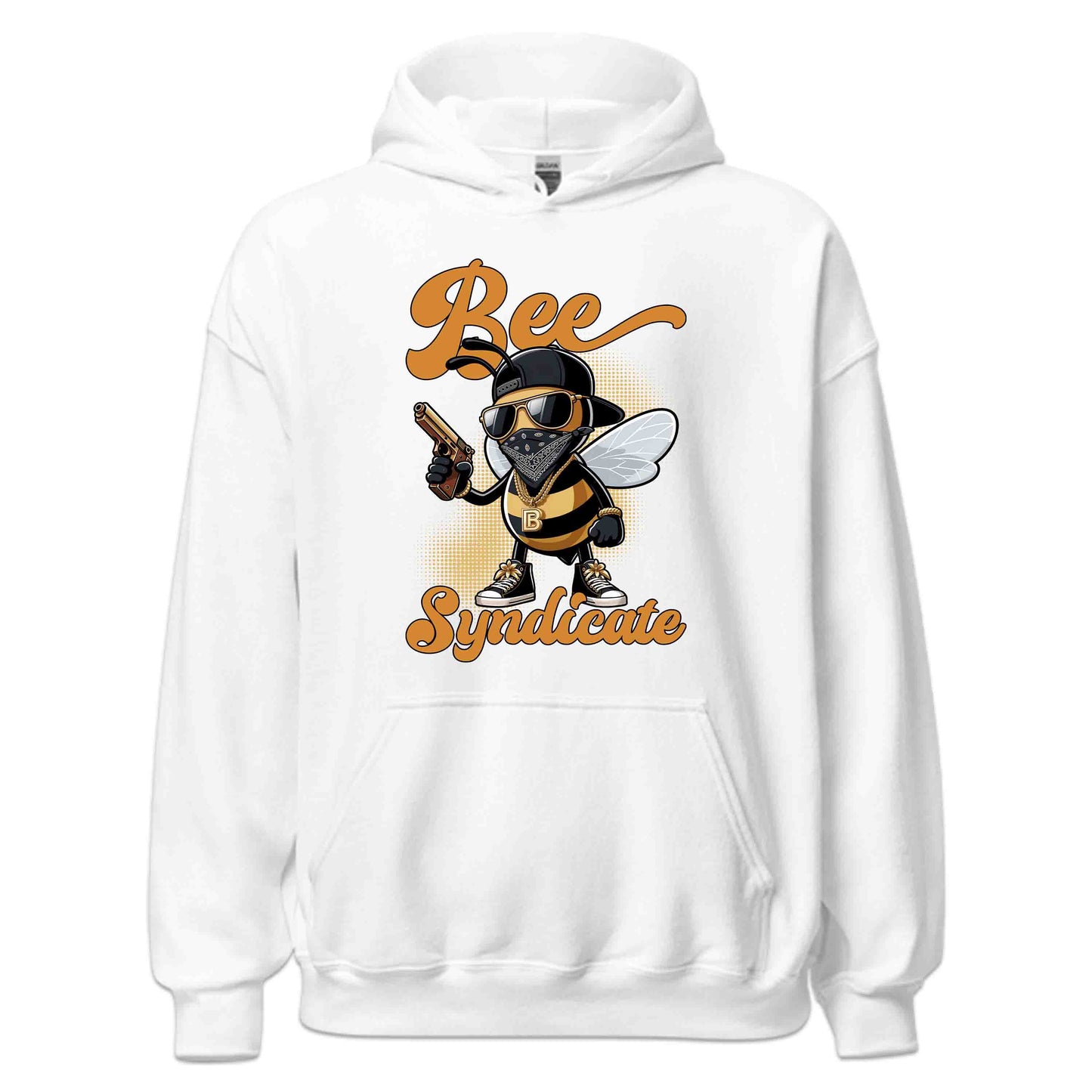 Gangster Bee Syndicate Urban Cartoon Bee Holding a Golden Gun | PRODUCT CODE: GNSBETSYNDCR