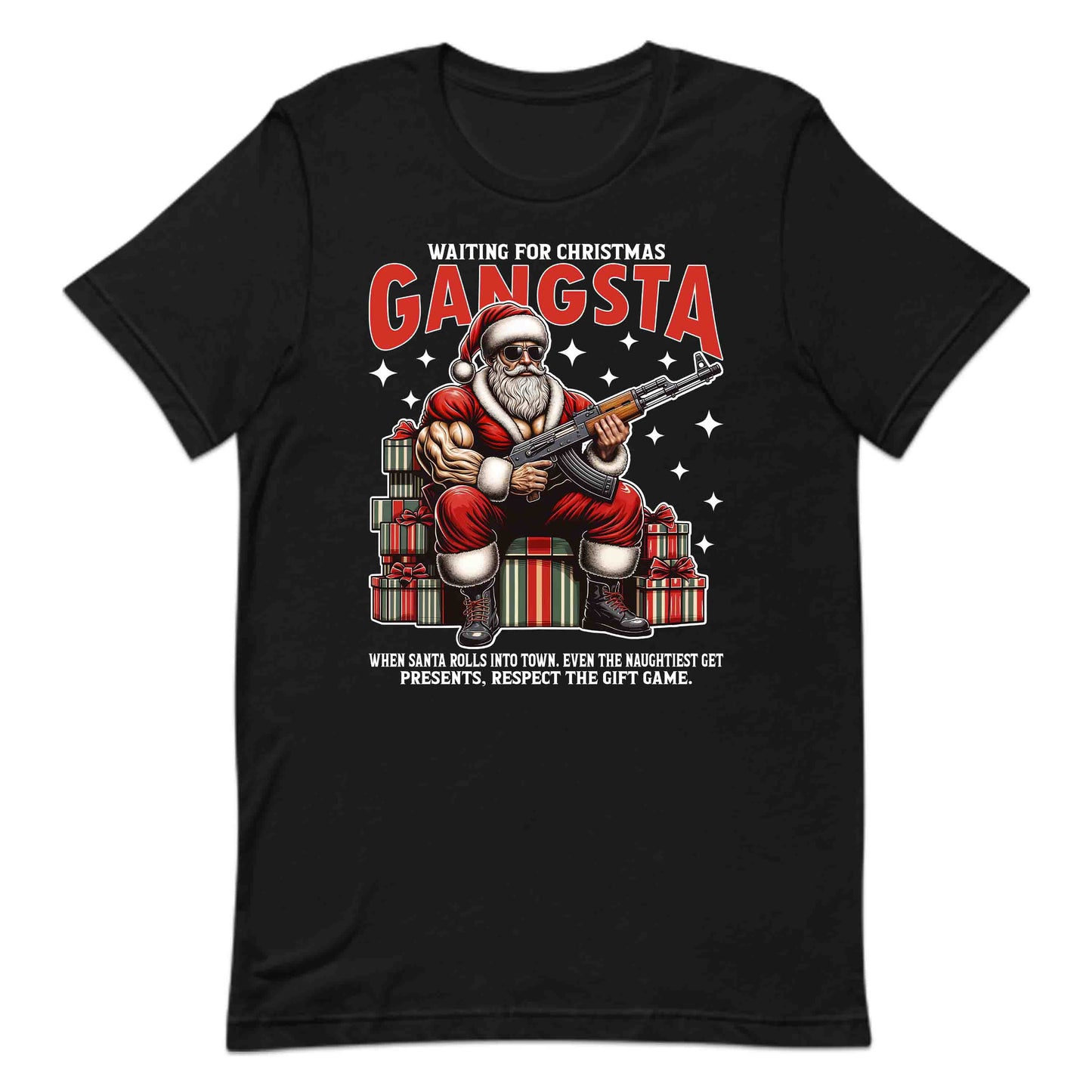 Gangsta Santa Christmas Buff Santa with AK-47 Edgy Xmas | PRODUCT CODE: GNSTCHRBFUAK