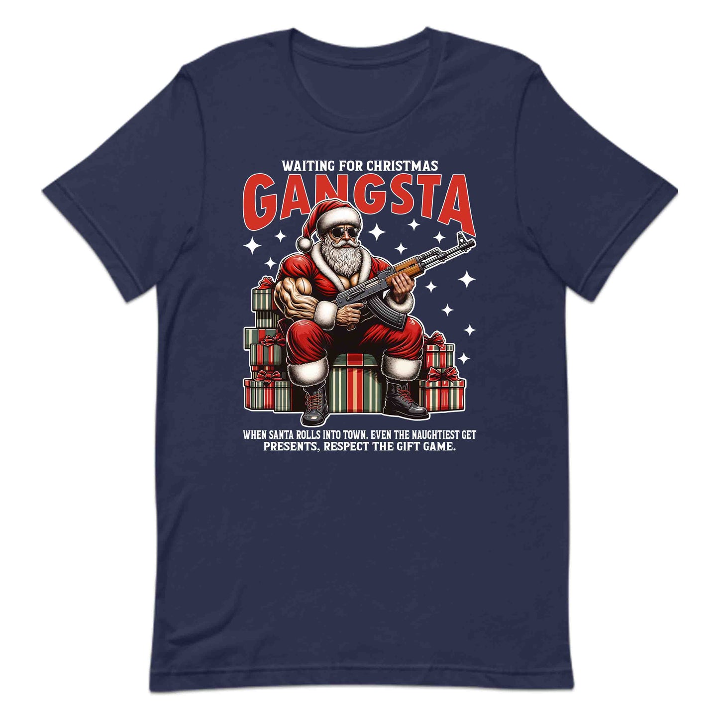 Gangsta Santa Christmas Buff Santa with AK-47 Edgy Xmas | PRODUCT CODE: GNSTCHRBFUAK