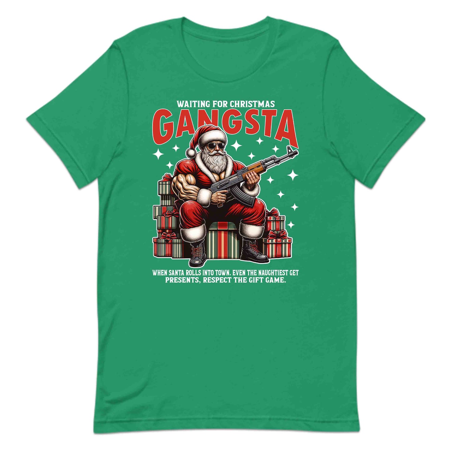 Gangsta Santa Christmas Buff Santa with AK-47 Edgy Xmas | PRODUCT CODE: GNSTCHRBFUAK