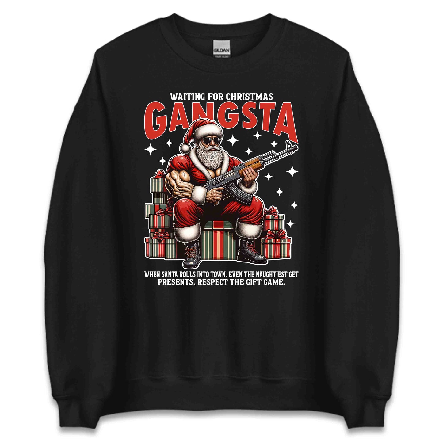 Gangsta Santa Christmas Buff Santa with AK-47 Edgy Xmas | PRODUCT CODE: GNSTCHRBFUAK