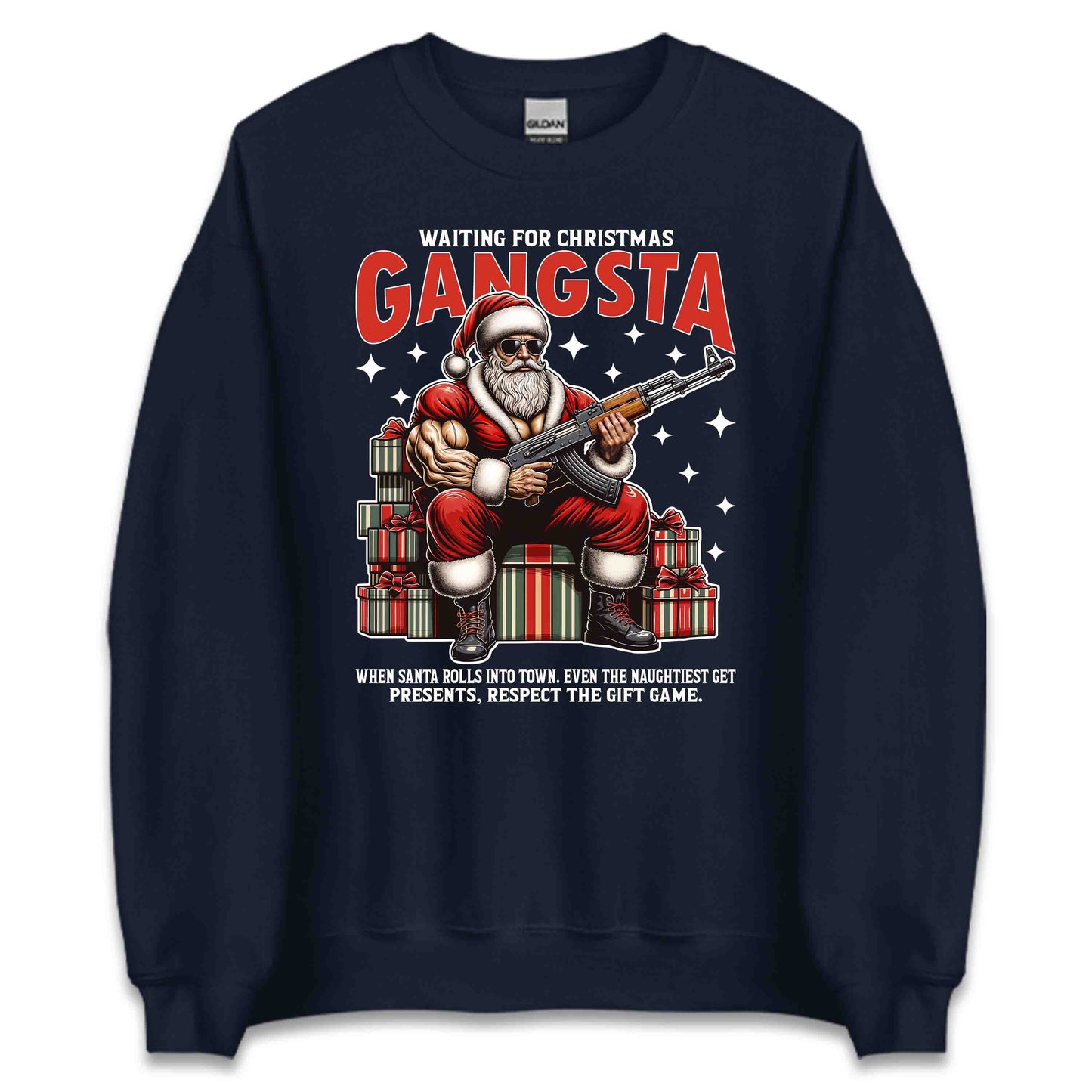 Gangsta Santa Christmas Buff Santa with AK-47 Edgy Xmas | PRODUCT CODE: GNSTCHRBFUAK