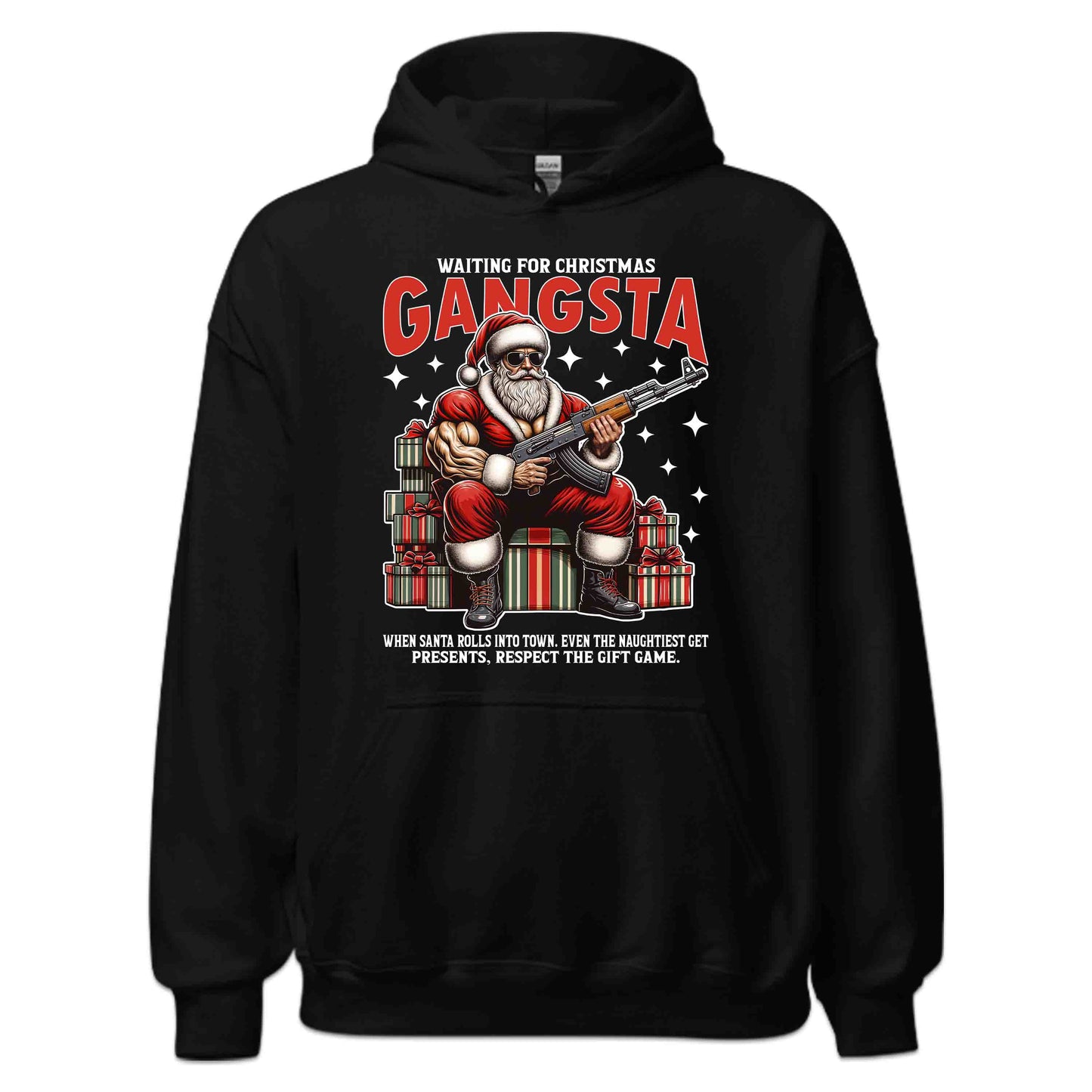 Gangsta Santa Christmas Buff Santa with AK-47 Edgy Xmas | PRODUCT CODE: GNSTCHRBFUAK