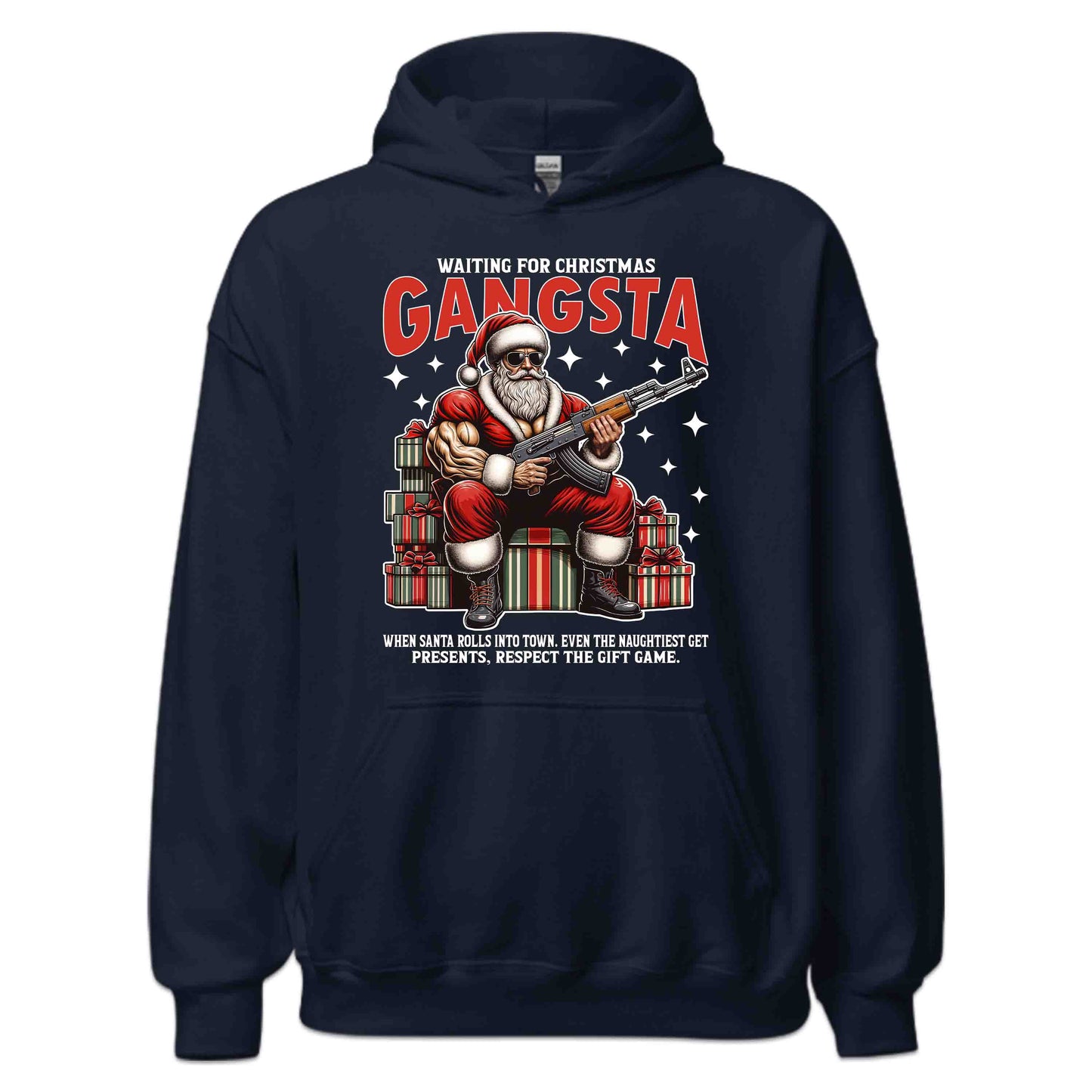 Gangsta Santa Christmas Buff Santa with AK-47 Edgy Xmas | PRODUCT CODE: GNSTCHRBFUAK