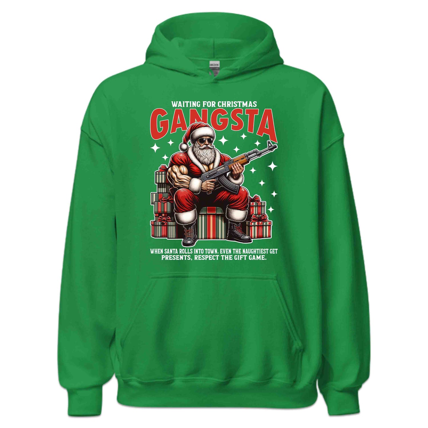 Gangsta Santa Christmas Buff Santa with AK-47 Edgy Xmas | PRODUCT CODE: GNSTCHRBFUAK