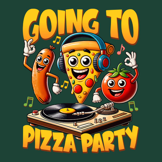 Going to Pizza Party  Dancing Pizza Sausage & Tomato Dj Pizzaologist | PRODUCT CODE: GNTPZAYAFNYCR