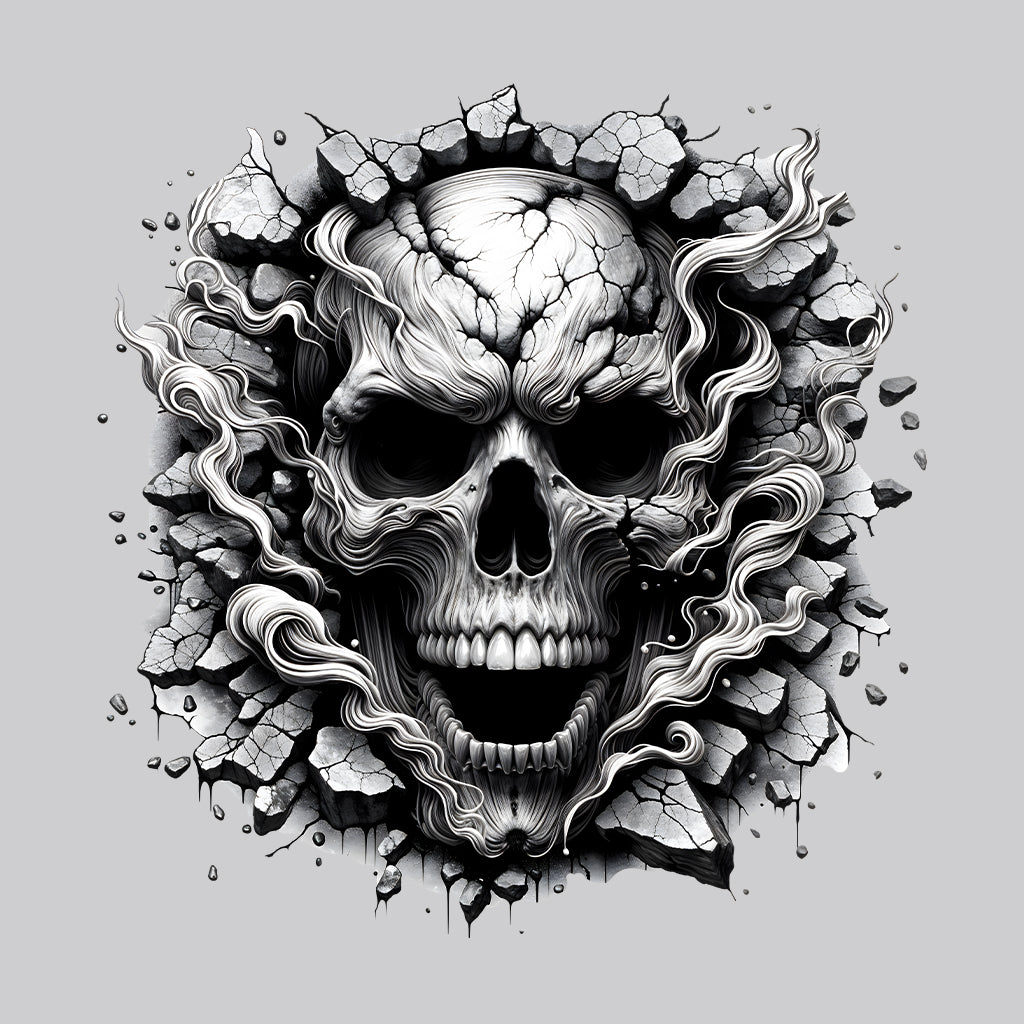 Gothic Skull Breaking Through Wall 3D Grunge Smoky Skull | PRODUCT CODE: GOTHBRKSWKAL