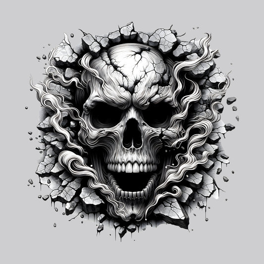 Gothic Skull Breaking Through Wall 3D Grunge Smoky Skull | PRODUCT CODE: GOTHBRKSWKAL