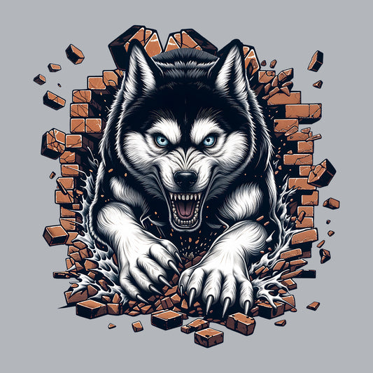 Husky Breaking Through Brick Wall 3D Realistic Dog | PRODUCT CODE: HJKUCYWFLBKN