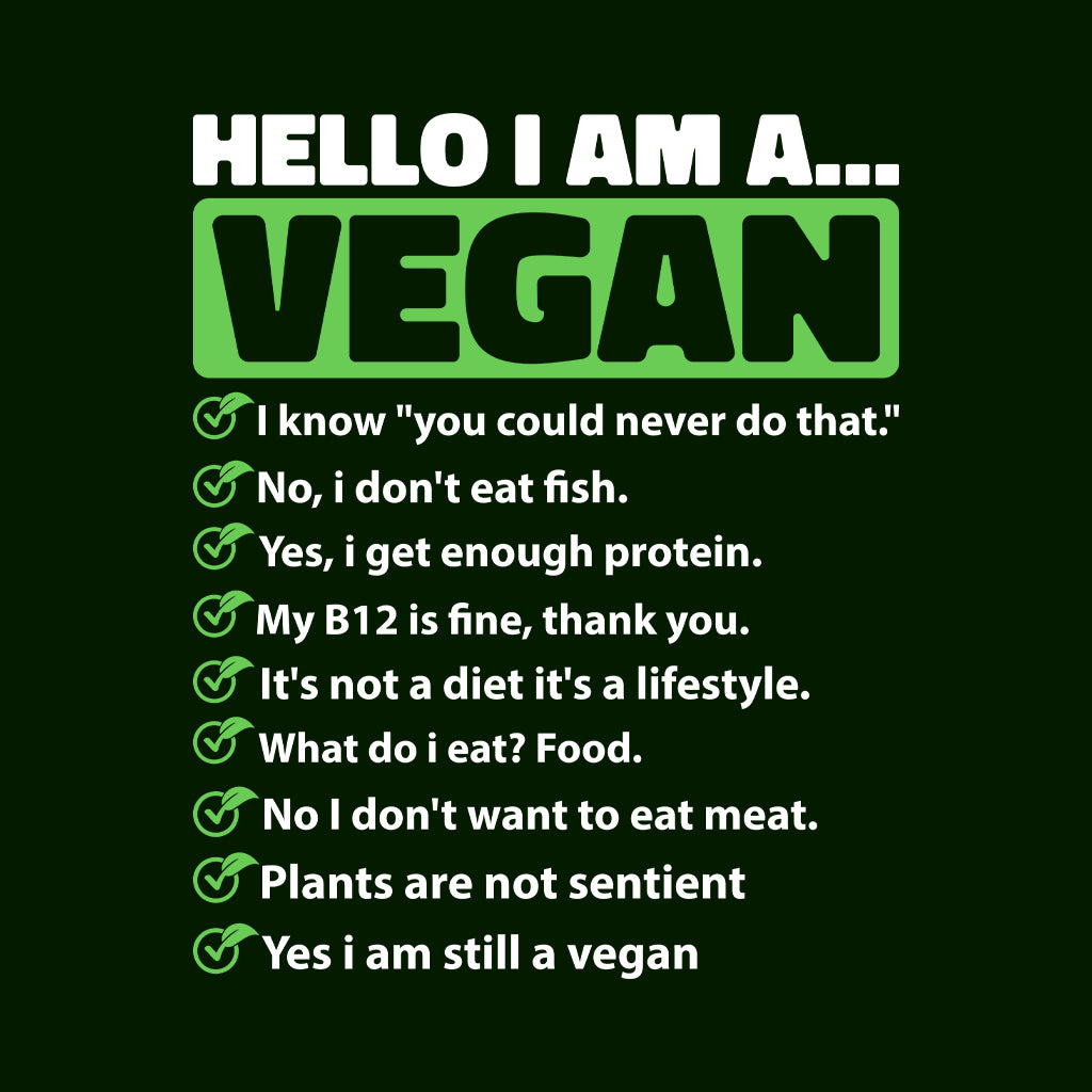 Hello I'm A Vegan Funny Vegetarian Pride | PRODUCT CODE: HLOMAVGNAD