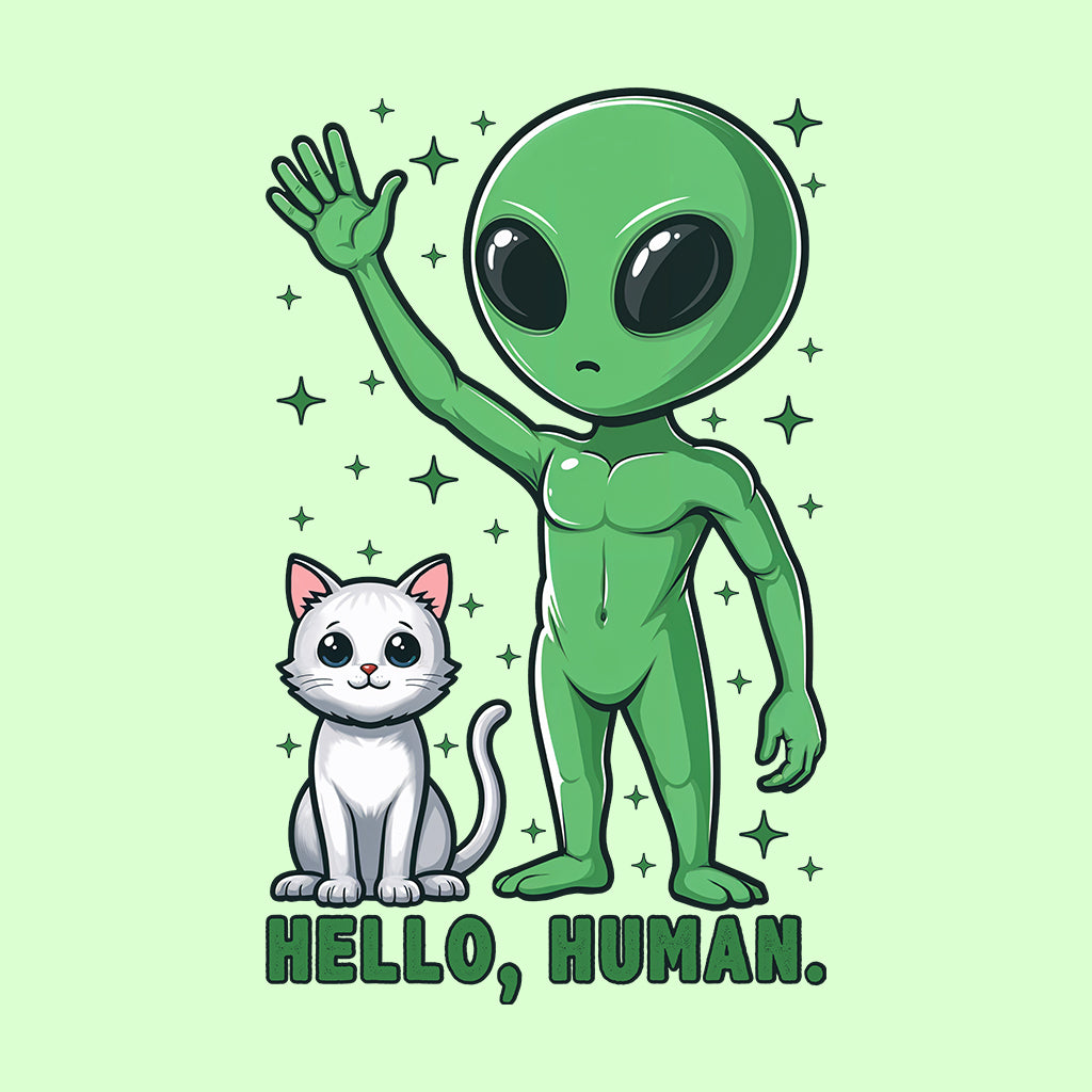 Hello Human Alien and Cat Funny Sci-Fi | PRODUCT CODE: HLUMNALCG