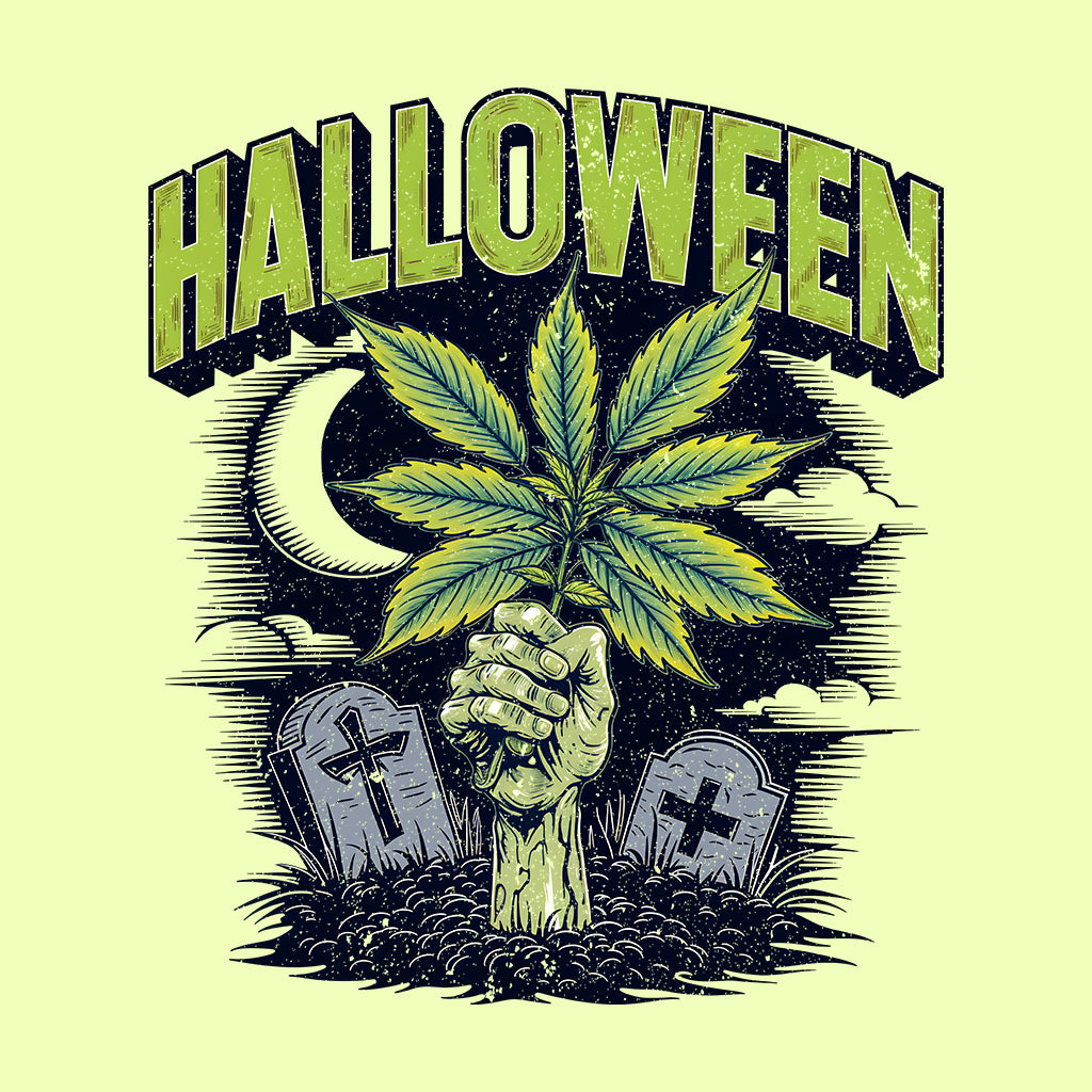 Halloween Cannabis Zombie Hand Holding Weed Leaf | PRODUCT CODE: HLWCNBSZW