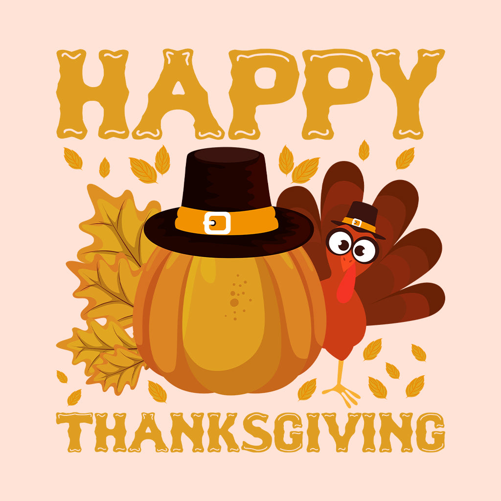 Happy Thanksgiving Pilgrim Pumpkin and Turkey Autumn Holiday | PRODUCT CODE: HPYTHNKPUK
