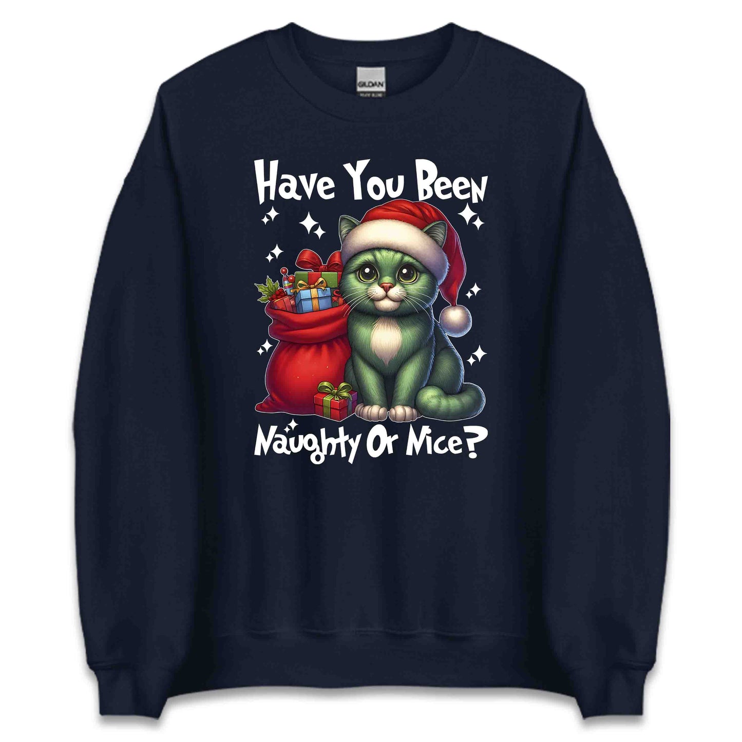 Have You Been Naughty Or Nice Christmas Green Cat Funny Xmas Kitten | PRODUCT CODE: HVYYBMGHYGR