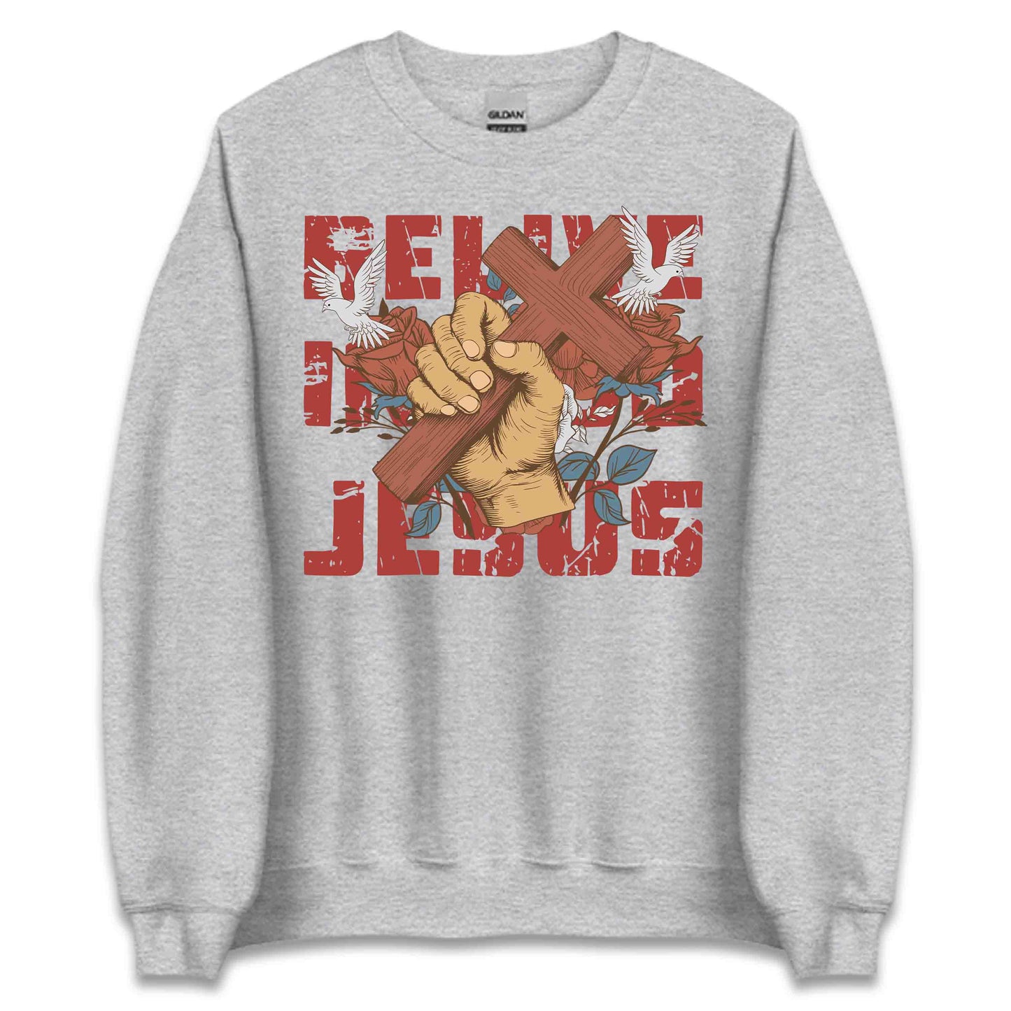 Believe in God Jesus Cross with Floral Accents and Doves Christian Faith | PRODUCT CODE: HWQENSOAMN
