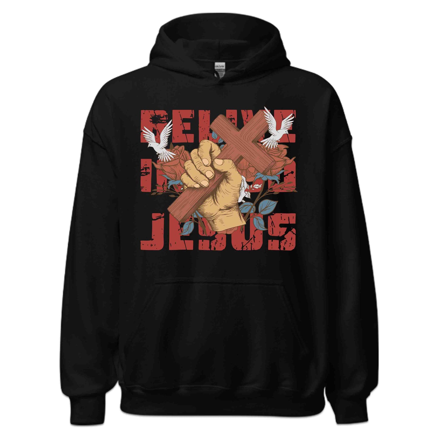 Believe in God Jesus Cross with Floral Accents and Doves Christian Faith | PRODUCT CODE: HWQENSOAMN