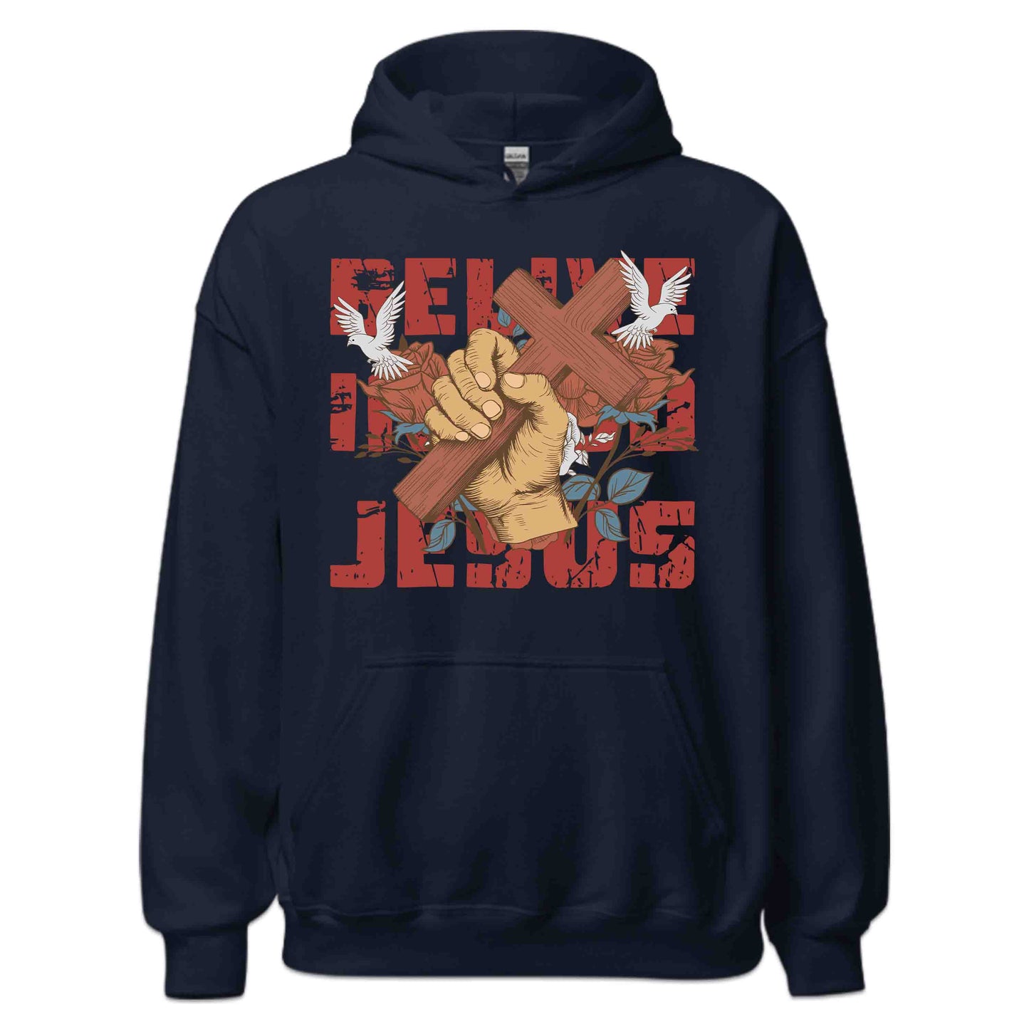 Believe in God Jesus Cross with Floral Accents and Doves Christian Faith | PRODUCT CODE: HWQENSOAMN
