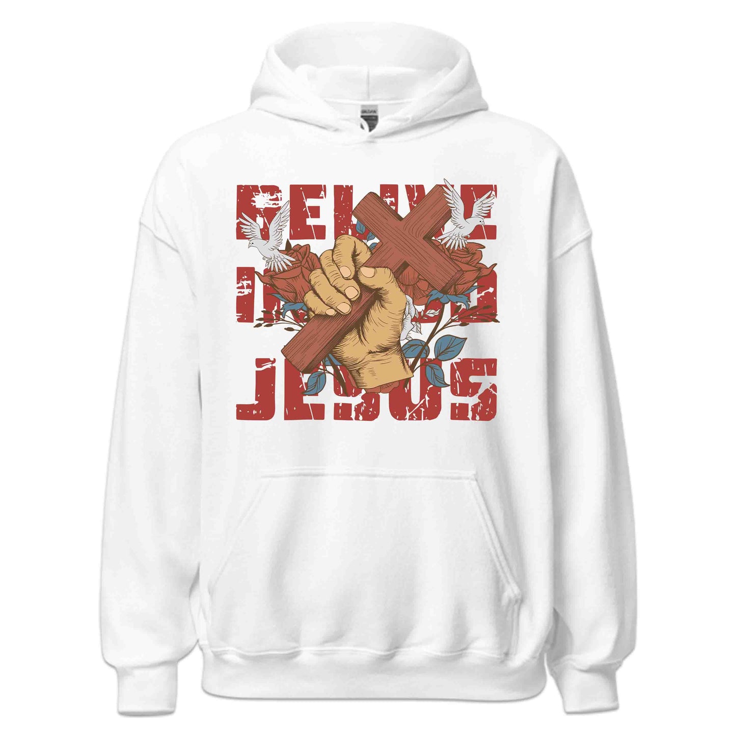Believe in God Jesus Cross with Floral Accents and Doves Christian Faith | PRODUCT CODE: HWQENSOAMN