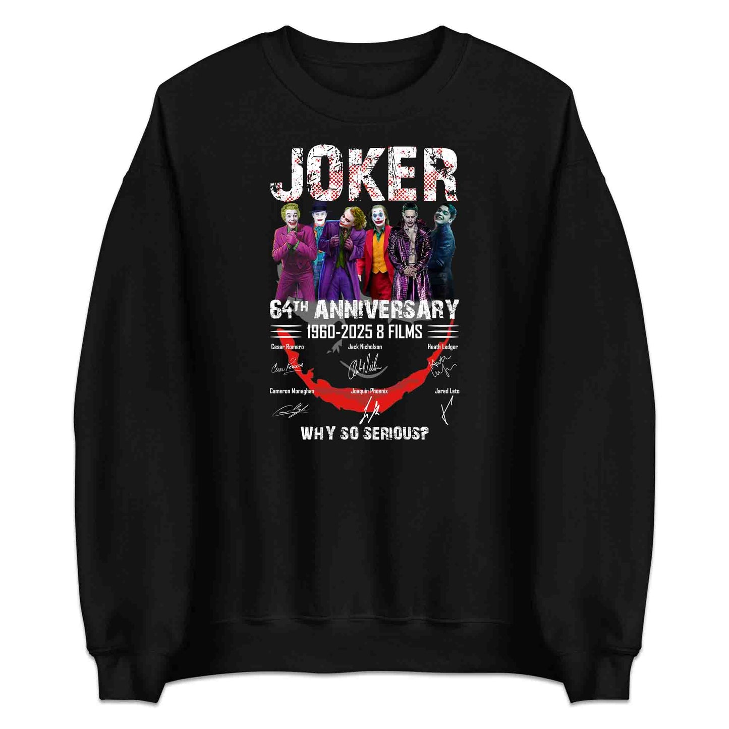 Joker 64th Anniversary T-Shirt, Jumper & Hoodie – 1960–2025 Tribute to 8 Iconic Jokers from Romero to Phoenix, DC Villain Classic | PRODUCT CODE: JASDUYRK