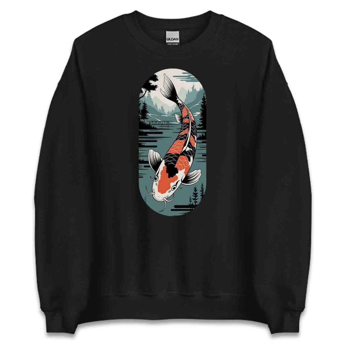 Japanese Koi Fish T-Shirt, Serene Landscape Sweatshirt, Nature-Inspired Asian Art Hoodie | PRODUCT CODE: JKWEQPODF