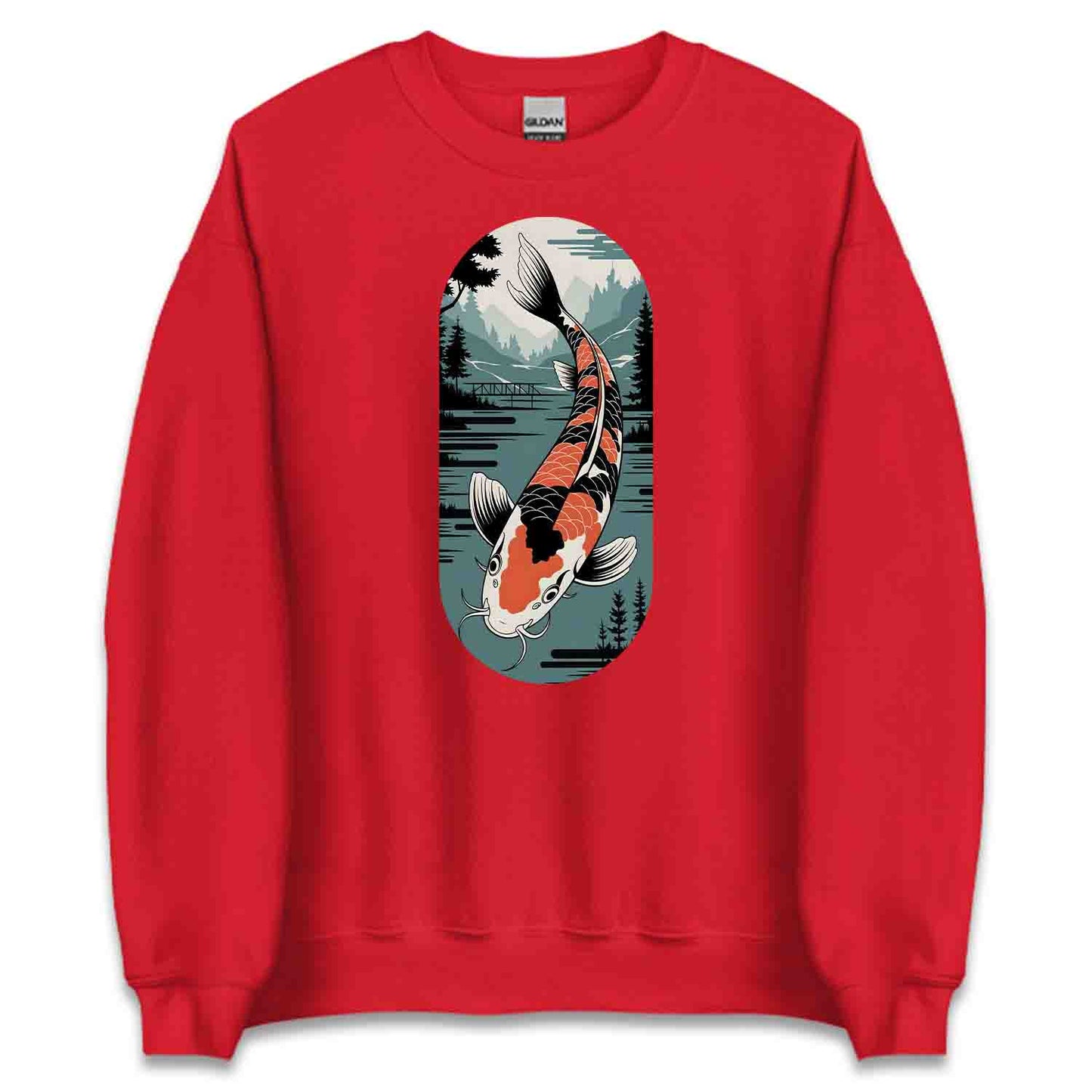 Japanese Koi Fish T-Shirt, Serene Landscape Sweatshirt, Nature-Inspired Asian Art Hoodie | PRODUCT CODE: JKWEQPODF