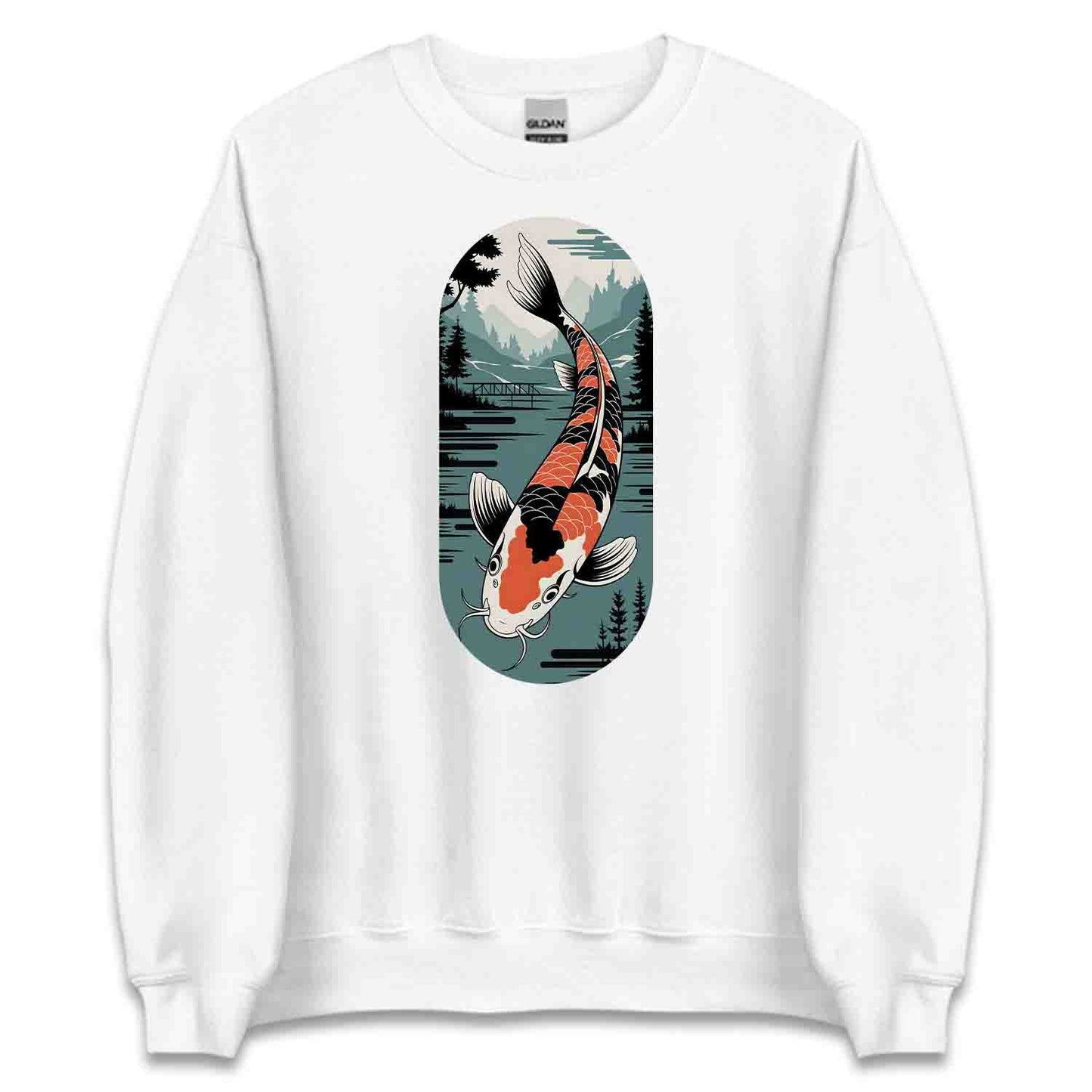 Japanese Koi Fish T-Shirt, Serene Landscape Sweatshirt, Nature-Inspired Asian Art Hoodie | PRODUCT CODE: JKWEQPODF