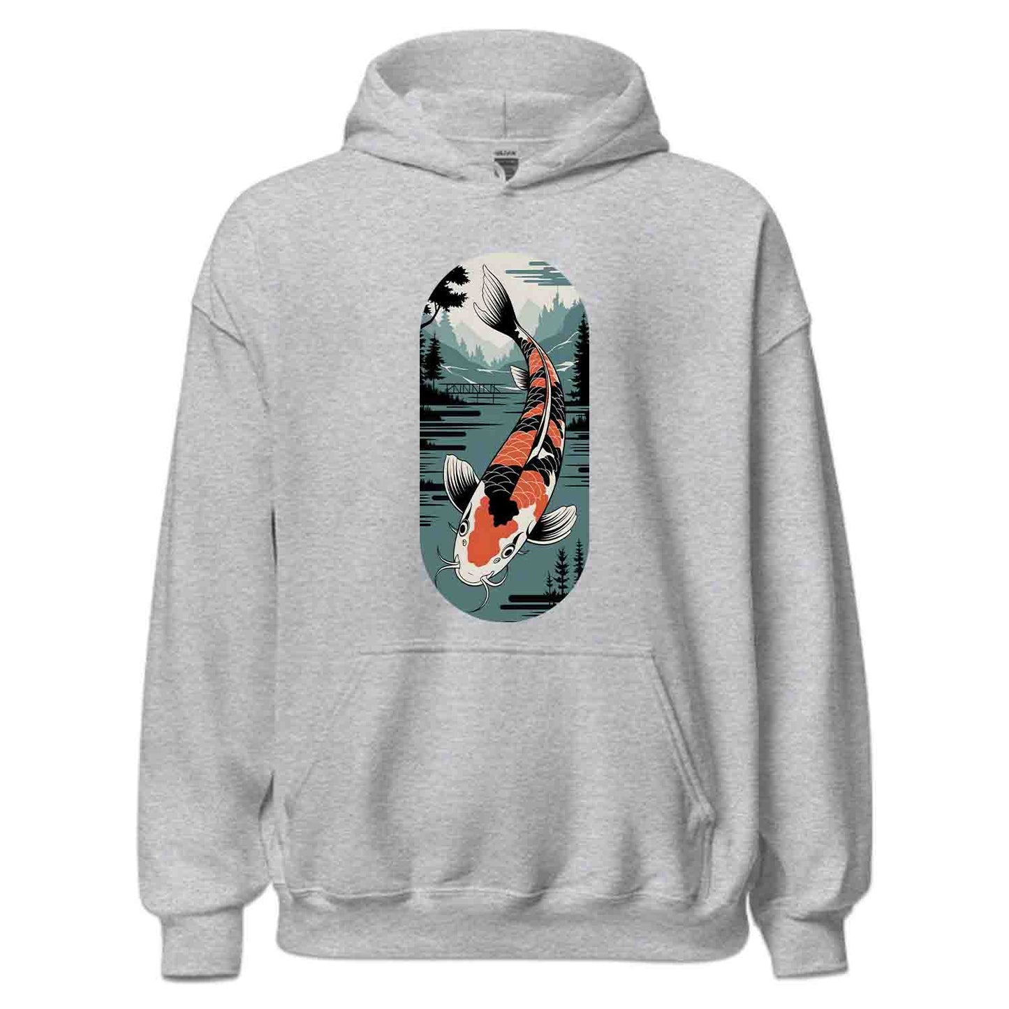 Japanese Koi Fish T-Shirt, Serene Landscape Sweatshirt, Nature-Inspired Asian Art Hoodie | PRODUCT CODE: JKWEQPODF