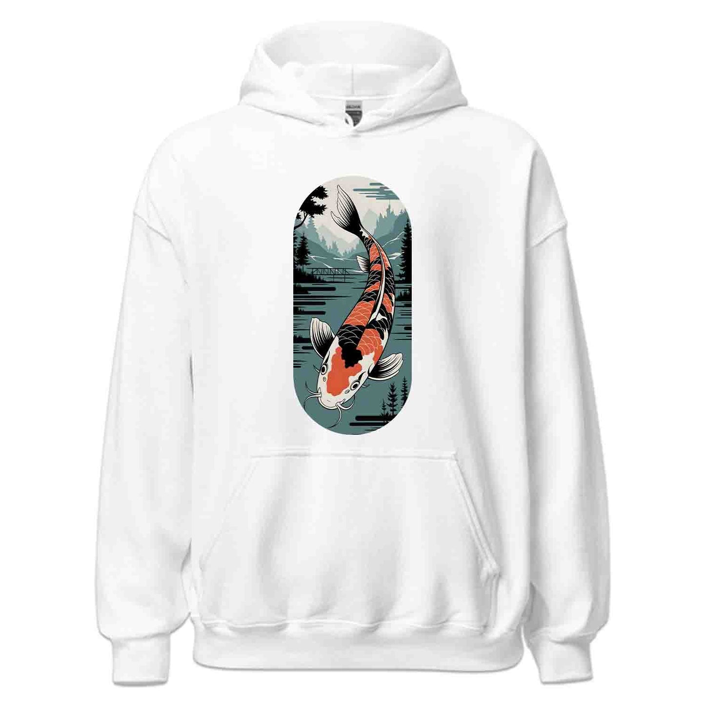 Japanese Koi Fish T-Shirt, Serene Landscape Sweatshirt, Nature-Inspired Asian Art Hoodie | PRODUCT CODE: JKWEQPODF