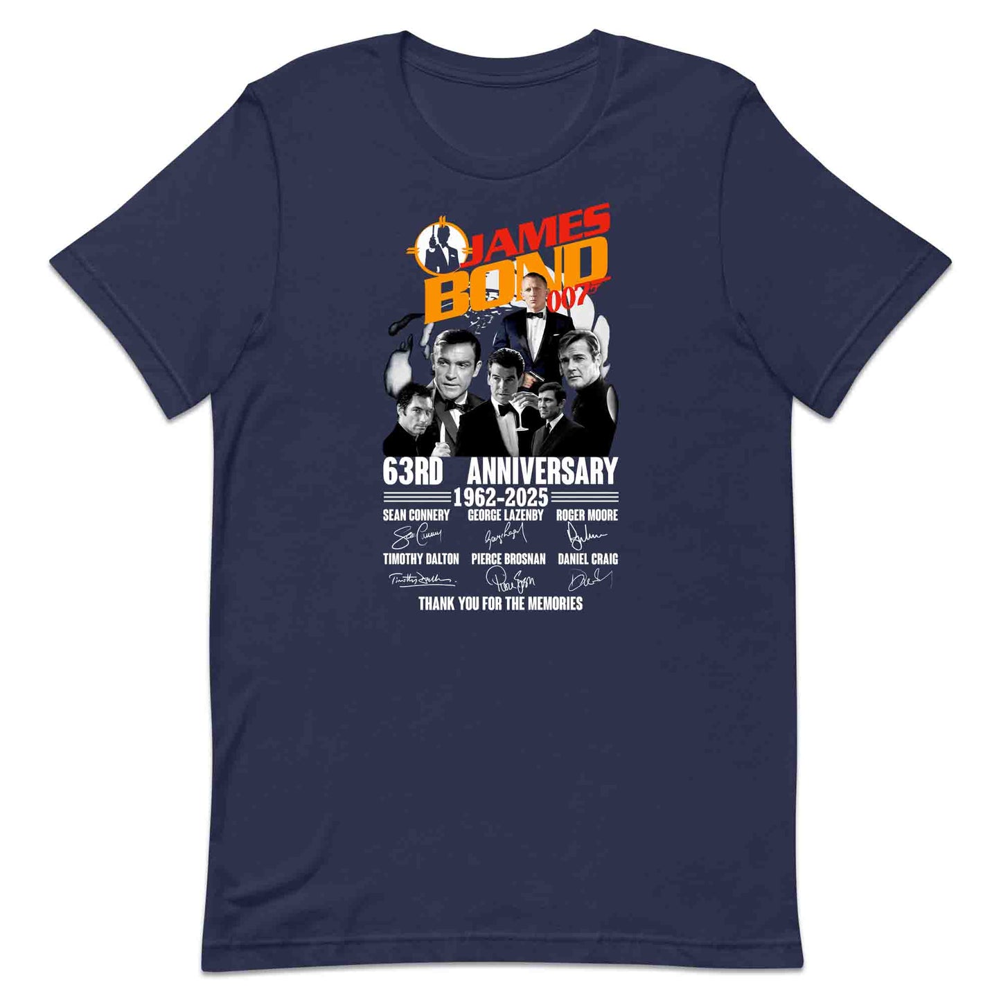 James Bond 63rd Anniversary T-Shirt, Jumper & Hoodie – 1962–2025 Tribute to All 007 Actors with Signatures | PRODUCT CODE: JMADSUYA