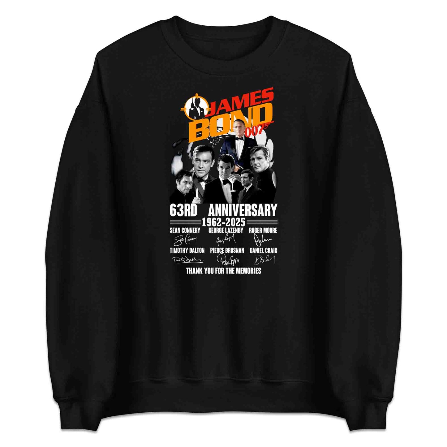 James Bond 63rd Anniversary T-Shirt, Jumper & Hoodie – 1962–2025 Tribute to All 007 Actors with Signatures | PRODUCT CODE: JMADSUYA