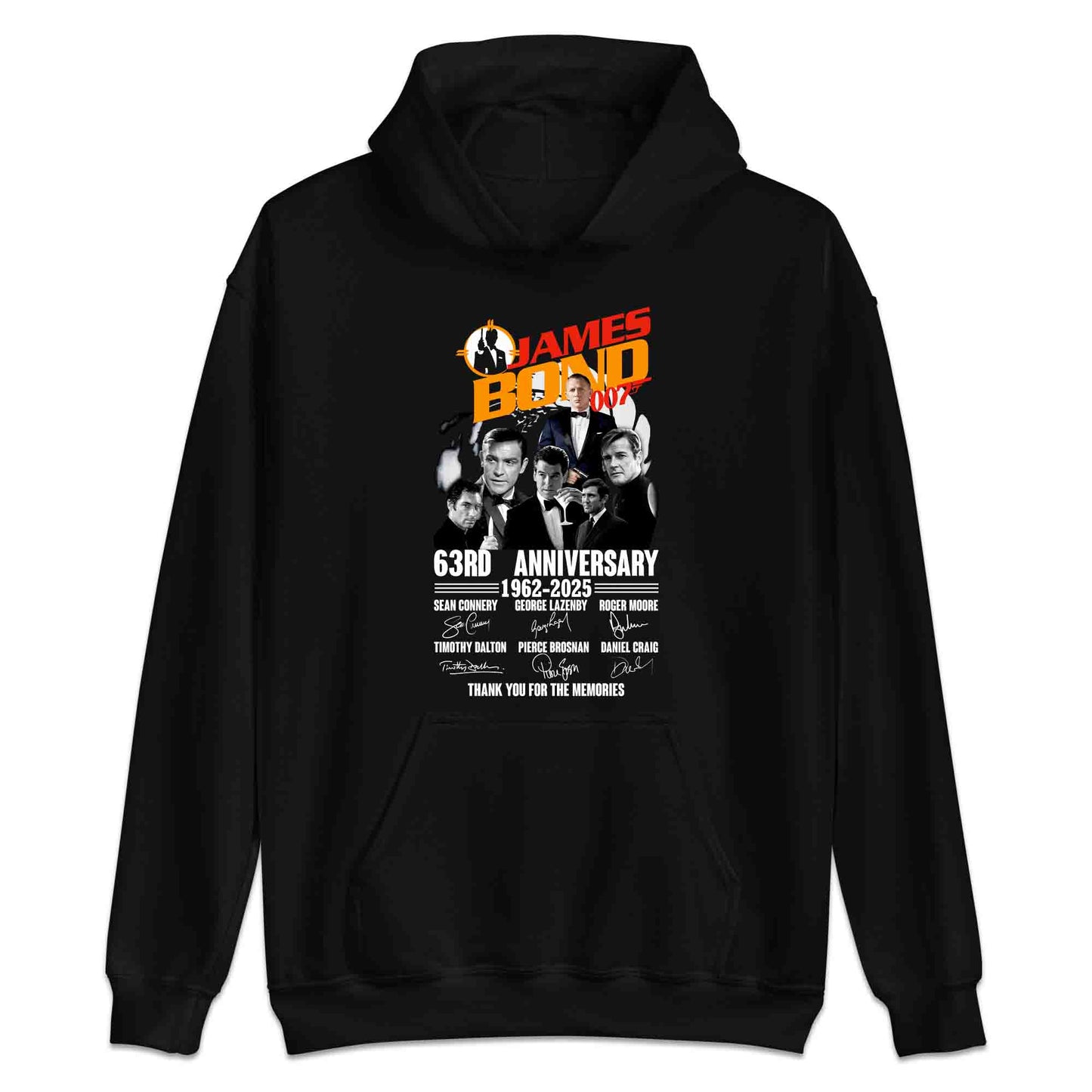 James Bond 63rd Anniversary T-Shirt, Jumper & Hoodie – 1962–2025 Tribute to All 007 Actors with Signatures | PRODUCT CODE: JMADSUYA