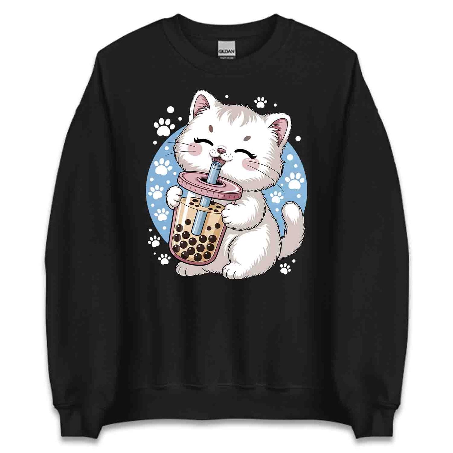Kawaii Boba Cat T-Shirt, Cute Bubble Tea Sweatshirt, Pastel Kitty Hoodie | PRODUCT CODE: KJQWEBSCD