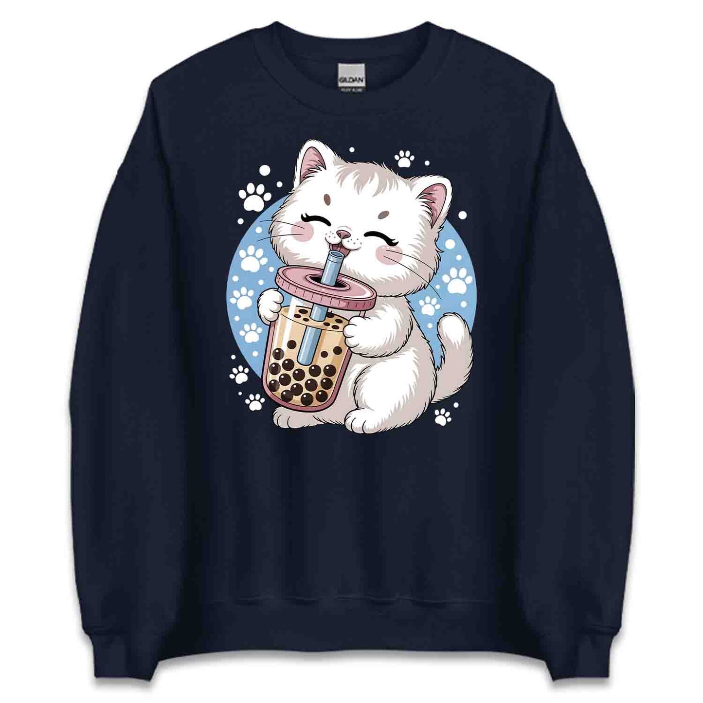 Kawaii Boba Cat T-Shirt, Cute Bubble Tea Sweatshirt, Pastel Kitty Hoodie | PRODUCT CODE: KJQWEBSCD