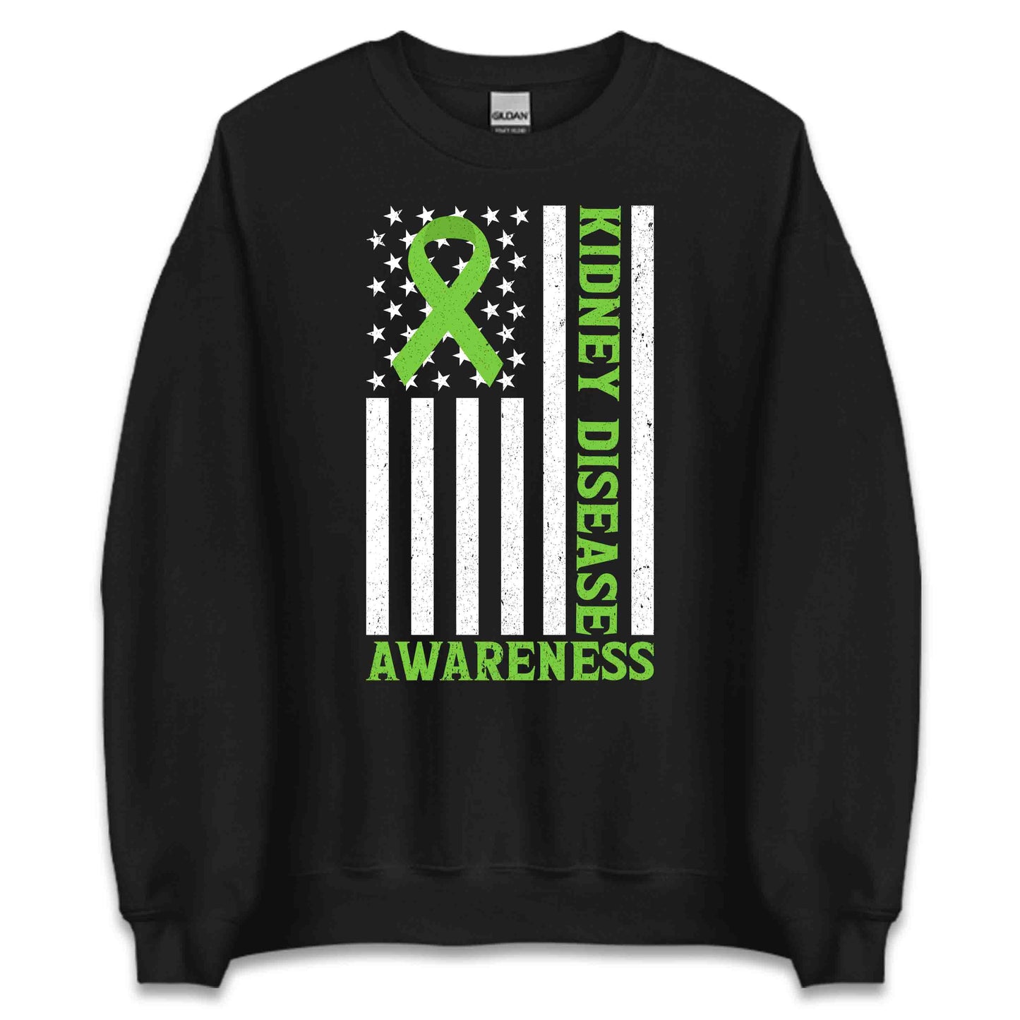 Kidney Disease Awareness Green Ribbon American Flag CKD Supporters | PRODUCT CODE: KNDYSAEFMVOW