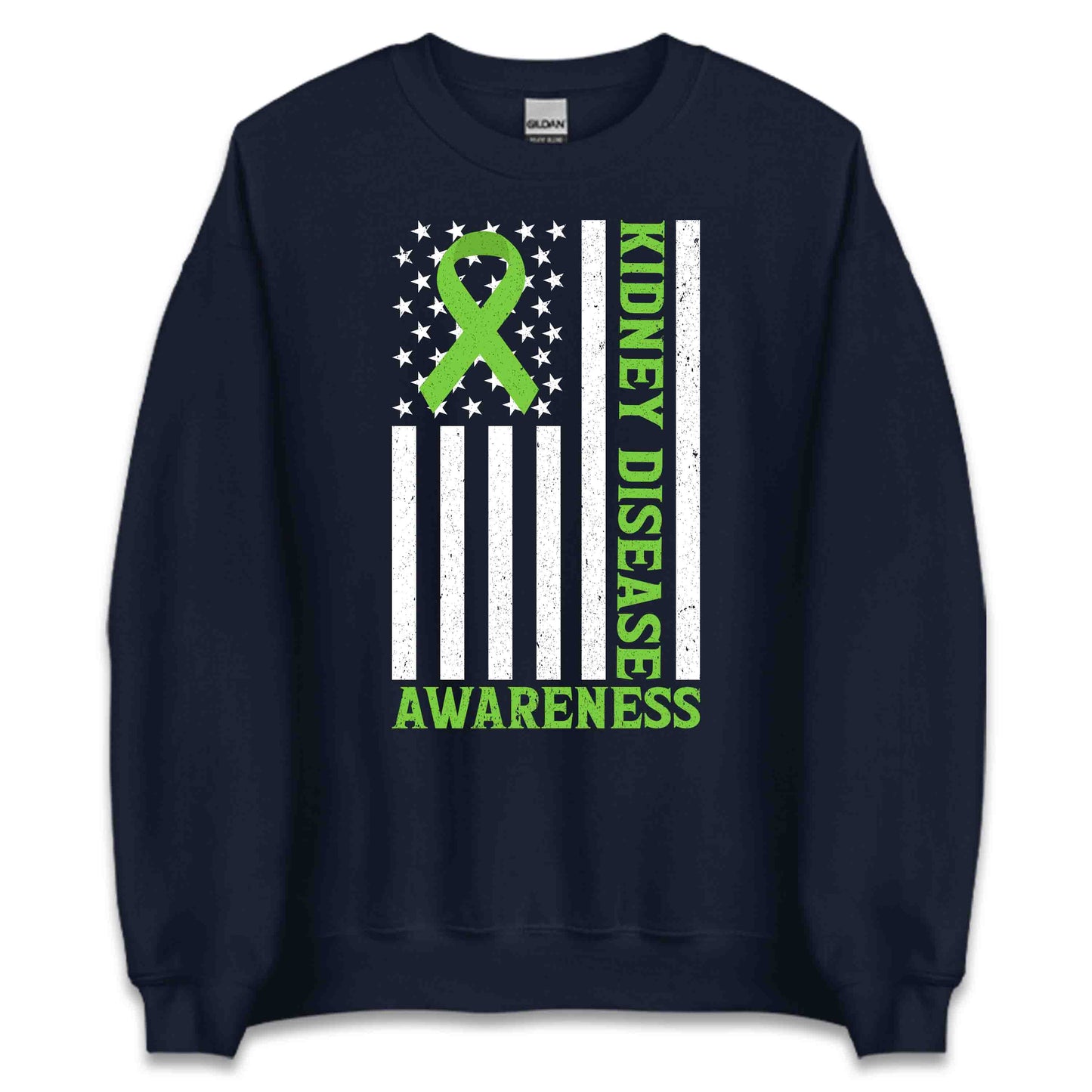Kidney Disease Awareness Green Ribbon American Flag CKD Supporters | PRODUCT CODE: KNDYSAEFMVOW