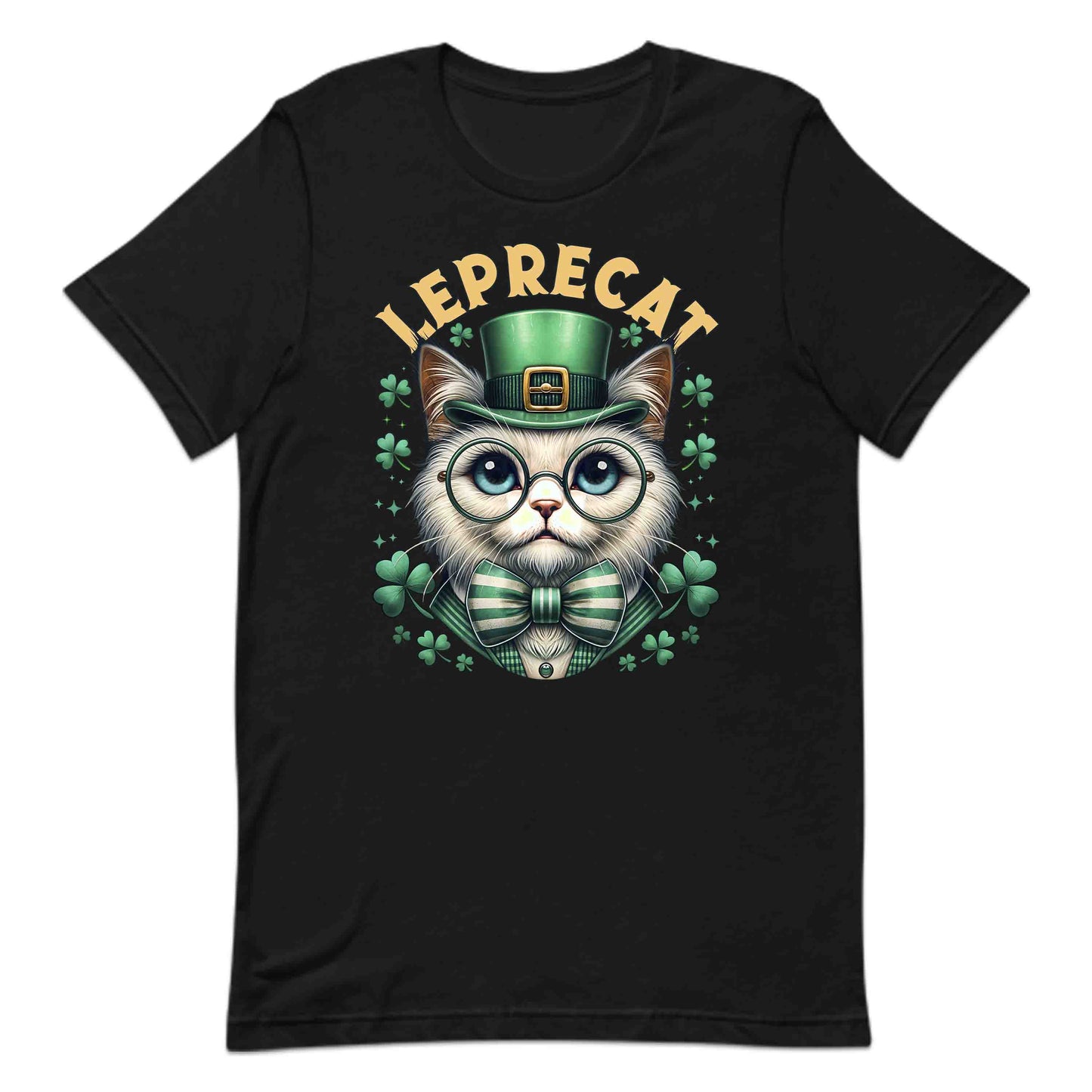 Leprecat St. Patrick's Day Cute Irish Cat with Shamrocks | PRODUCT CODE: LPRTBJENAOEM