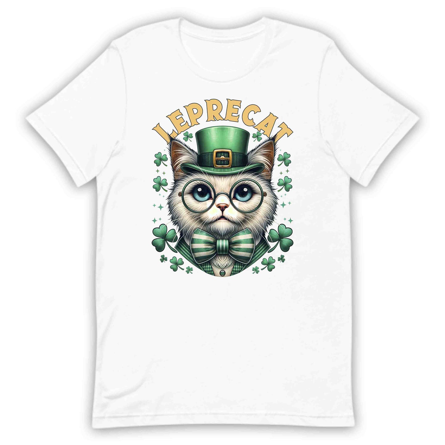 Leprecat St. Patrick's Day Cute Irish Cat with Shamrocks | PRODUCT CODE: LPRTBJENAOEM