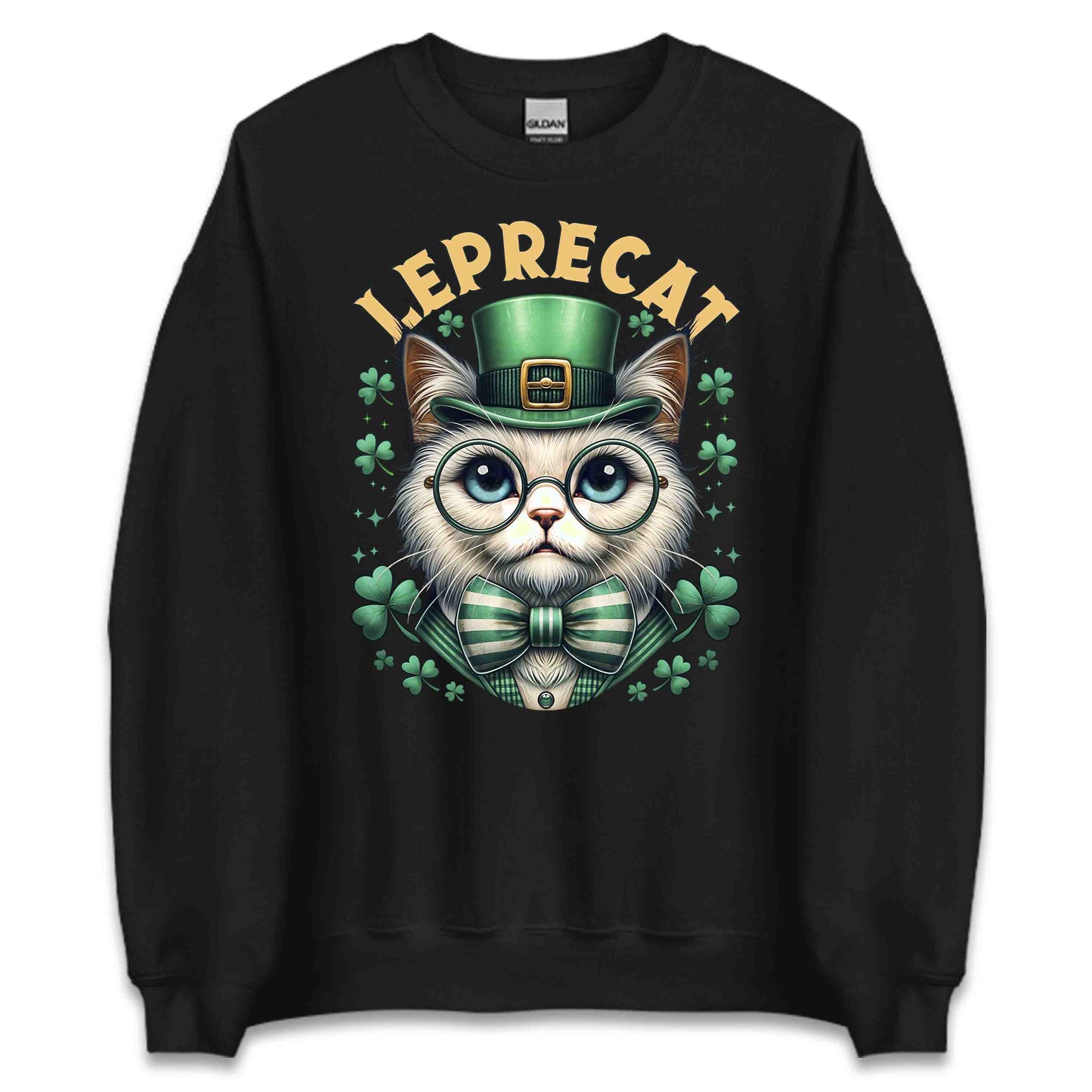 Leprecat St. Patrick's Day Cute Irish Cat with Shamrocks | PRODUCT CODE: LPRTBJENAOEM