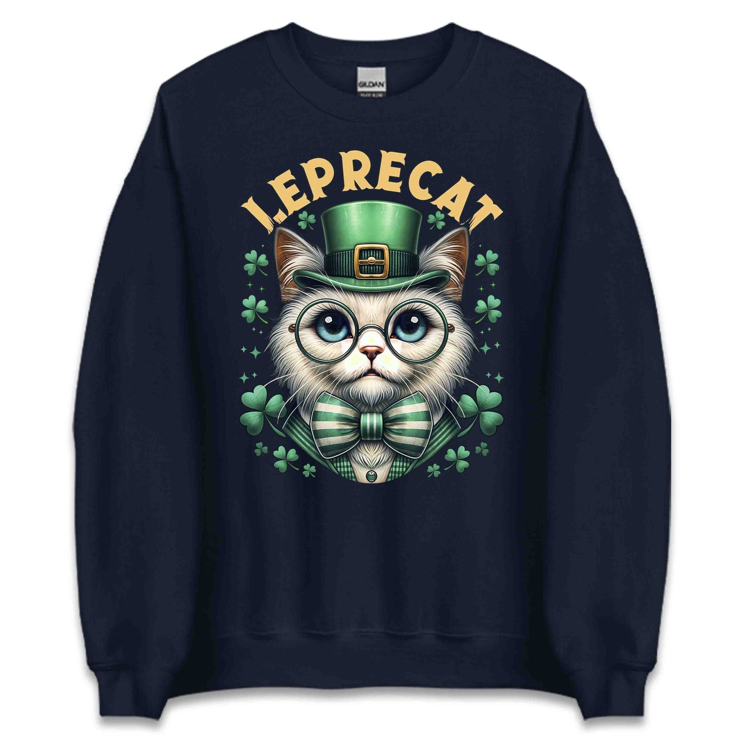 Leprecat St. Patrick's Day Cute Irish Cat with Shamrocks | PRODUCT CODE: LPRTBJENAOEM