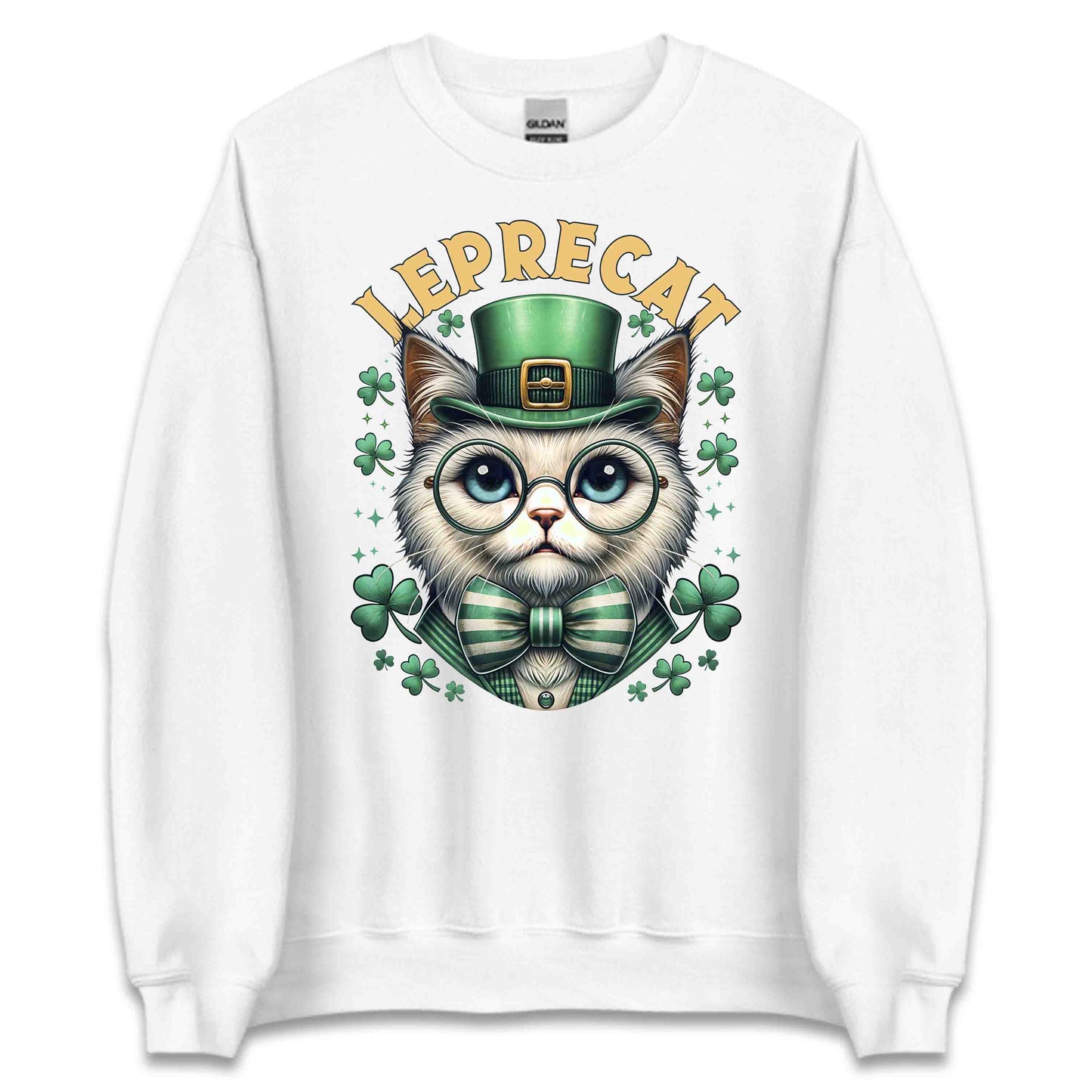 Leprecat St. Patrick's Day Cute Irish Cat with Shamrocks | PRODUCT CODE: LPRTBJENAOEM
