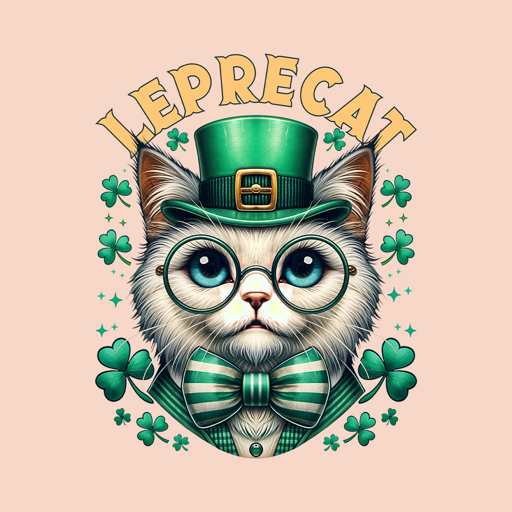 Leprecat St. Patrick's Day Cute Irish Cat with Shamrocks | PRODUCT CODE: LPRTBJENAOEM