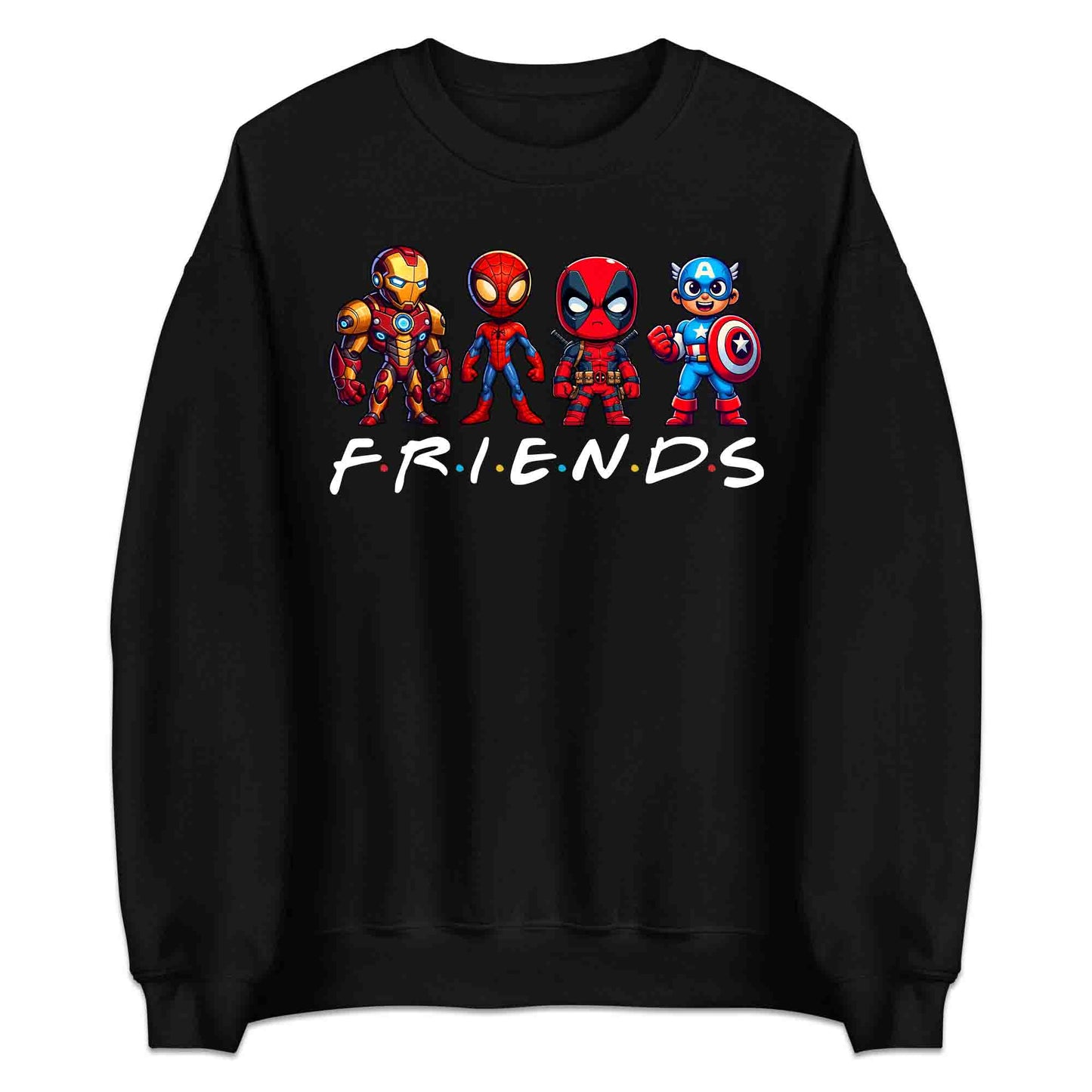 Marvel Superhero Friends T-Shirt | Chibi Avengers Jumper | Spider-Man, Deadpool, Iron Man & Captain America Hoodie | PRODUCT CODE: MADBVRLSUYP