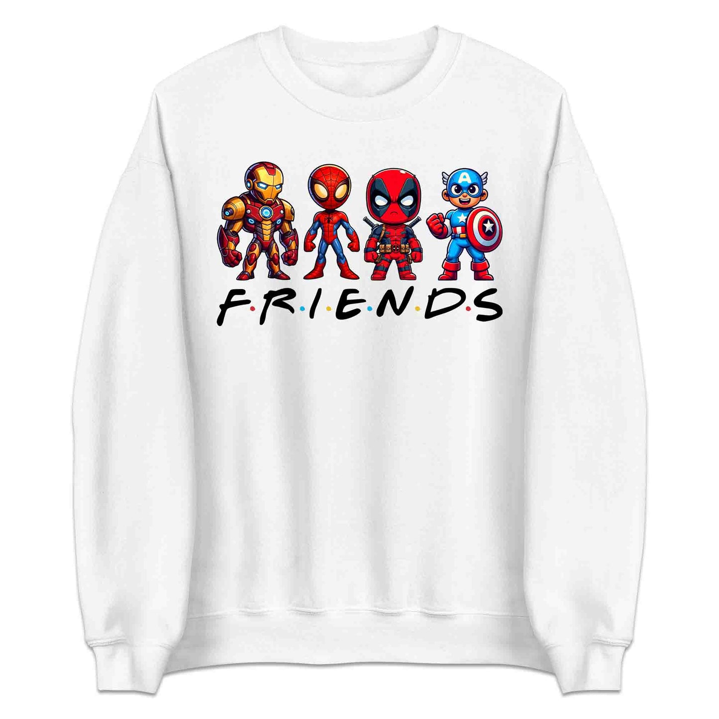 Marvel Superhero Friends T-Shirt | Chibi Avengers Jumper | Spider-Man, Deadpool, Iron Man & Captain America Hoodie | PRODUCT CODE: MADBVRLSUYP