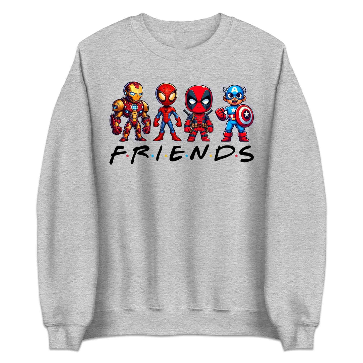 Marvel Superhero Friends T-Shirt | Chibi Avengers Jumper | Spider-Man, Deadpool, Iron Man & Captain America Hoodie | PRODUCT CODE: MADBVRLSUYP