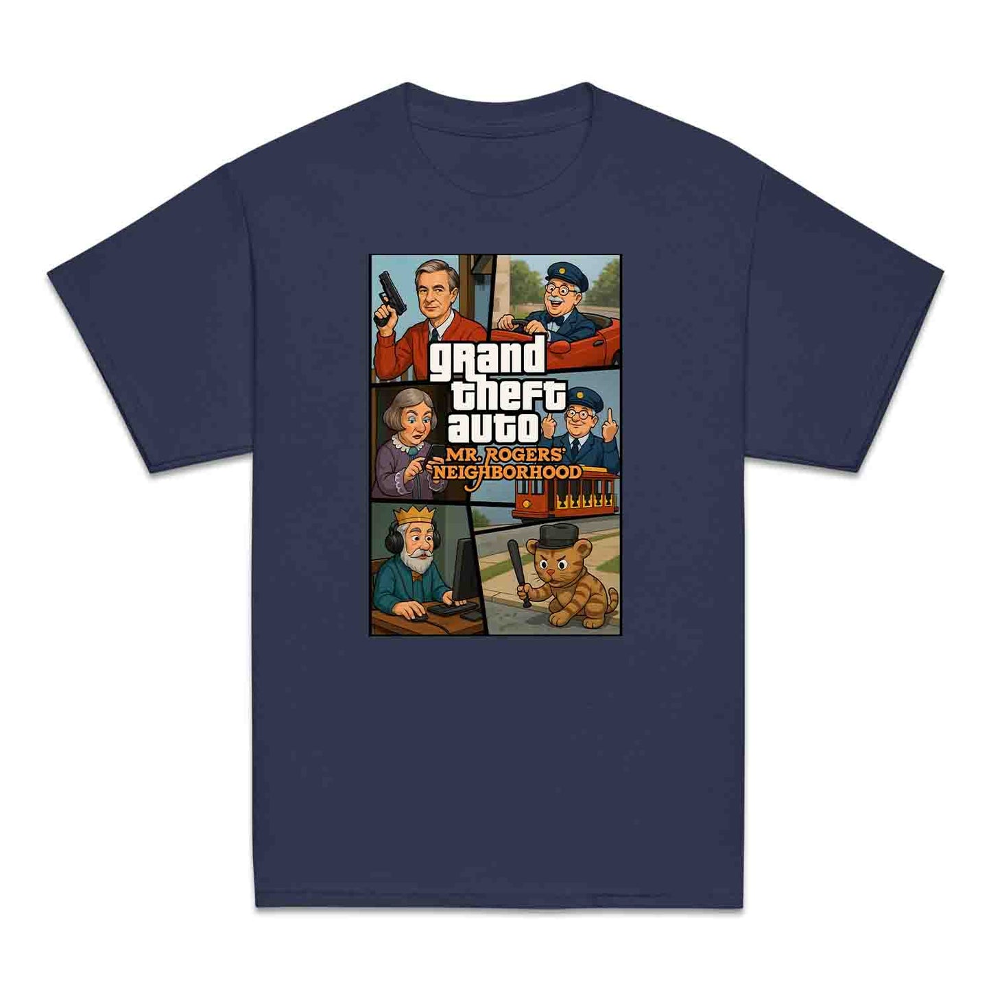 Mr. Rogers GTA Meme Kids T-Shirt, 90s Crossover Jumper & Retro Satire Hoodie – Wholesome Chaos Pop Culture Apparel | PRODUCT CODE: MERGHQCB