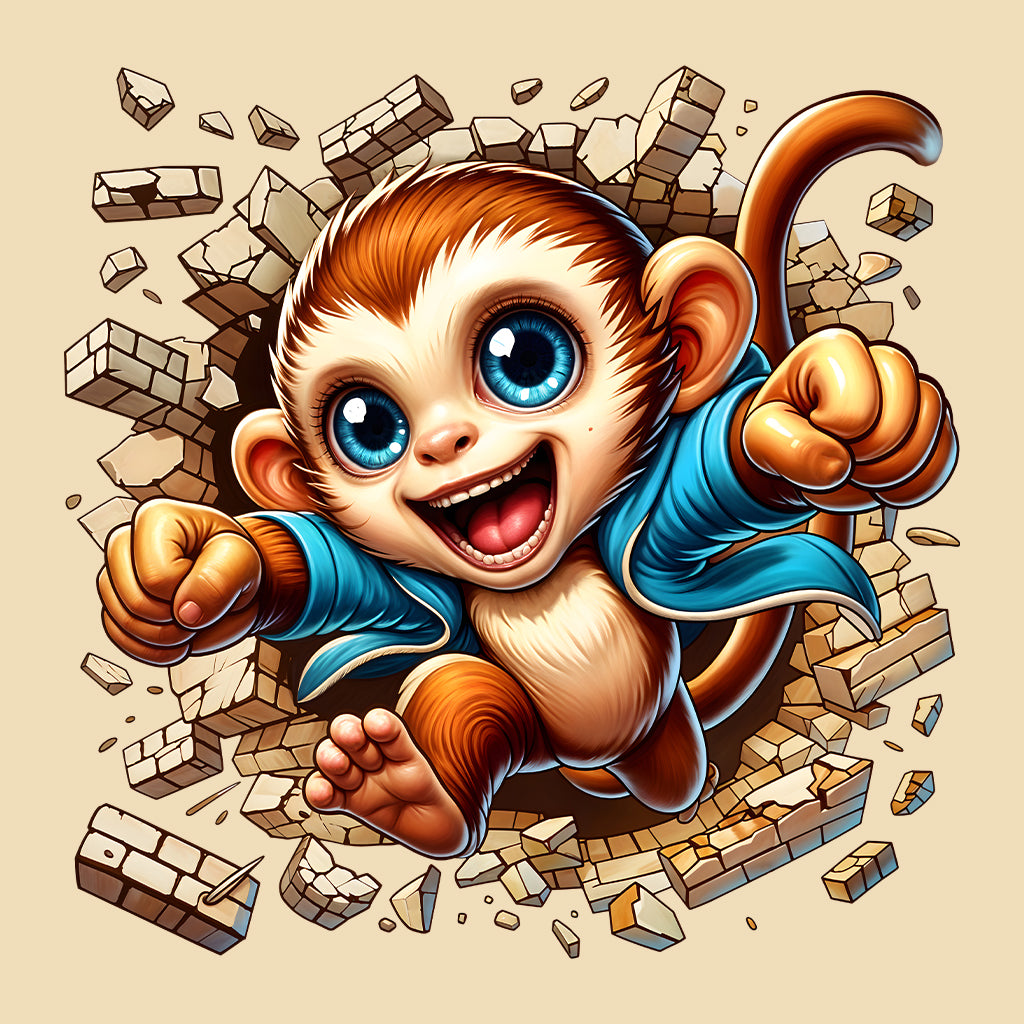 3D Realistic Cheeky Monkey Breaking Through Brick Wall | PRODUCT CODE: MKNYBRWLAMD