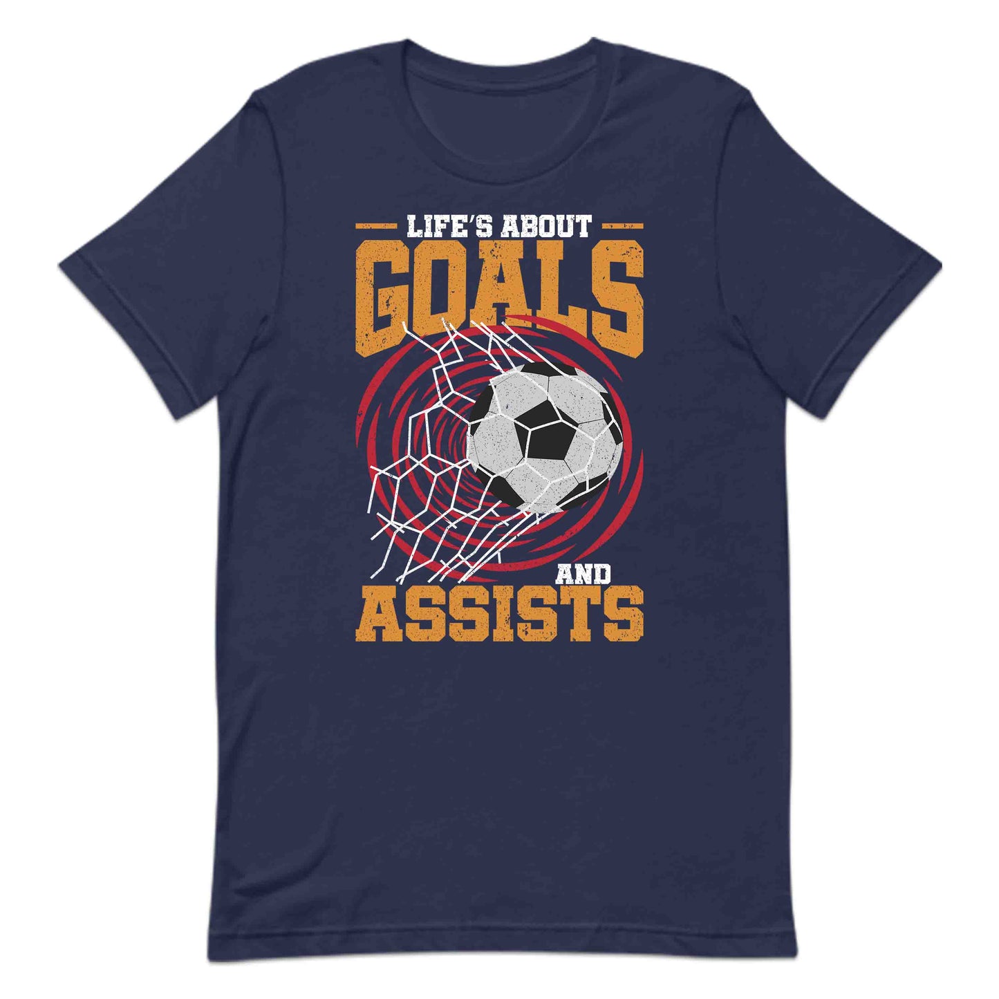 Motivational Soccer Quote Life’s About Goals & Assists Soccer Ball Net Shot | PRODUCT CODE: MTVSVCOQTELFB