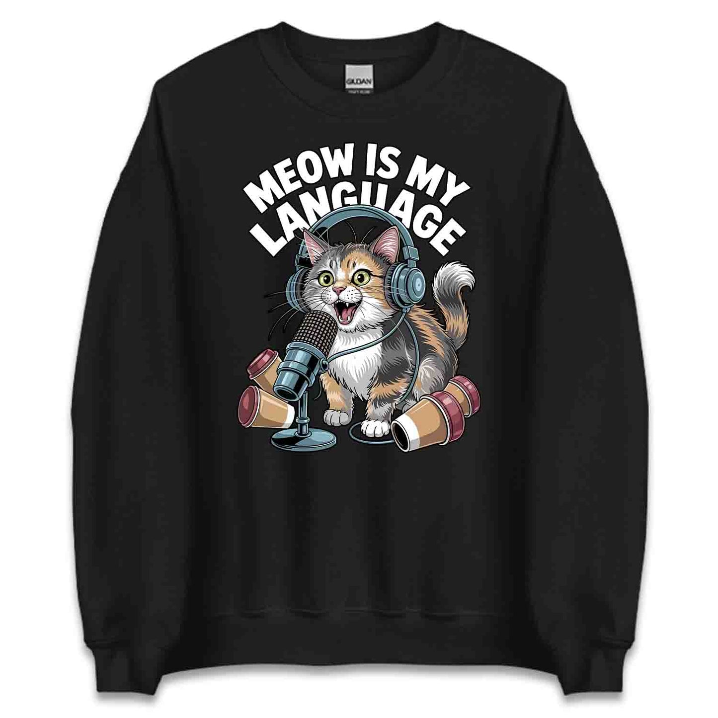 Meow Is My Language T-Shirt, DJ Cat Sweatshirt, Headphones Hoodie for Cat & Meme Lovers | PRODUCT CODE: MWQEKJIDS